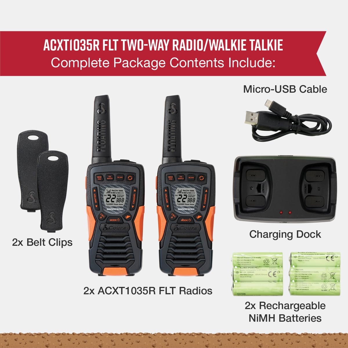 Foto 7 pulgar | Walkie Talkies Cobra Acxt1035r Flt, Resistentes Al Agua, 37 Millas - Venta Internacional.