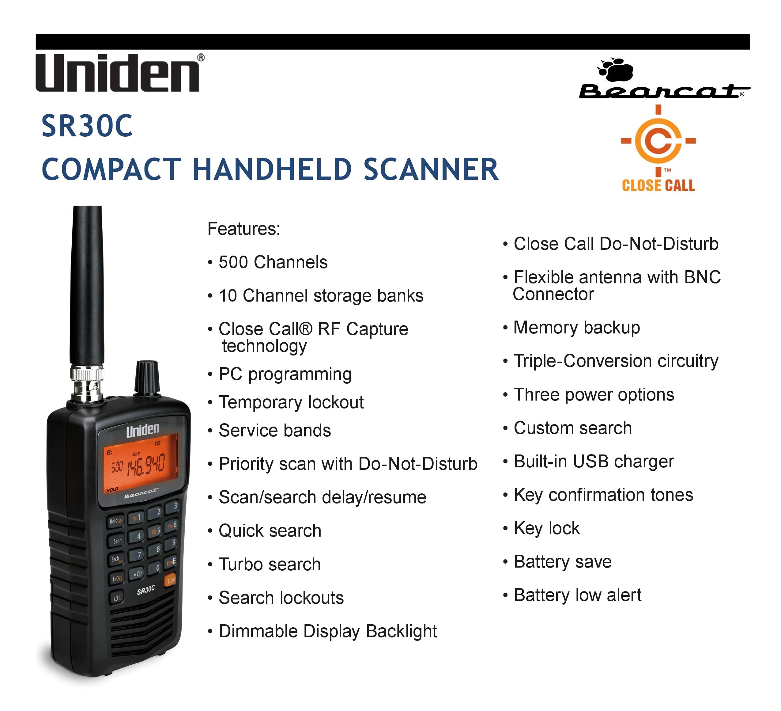 Foto 6 pulgar | Escáner Portátil Uniden Bearcat Sr30c De 500 Canales - Venta Internacional.