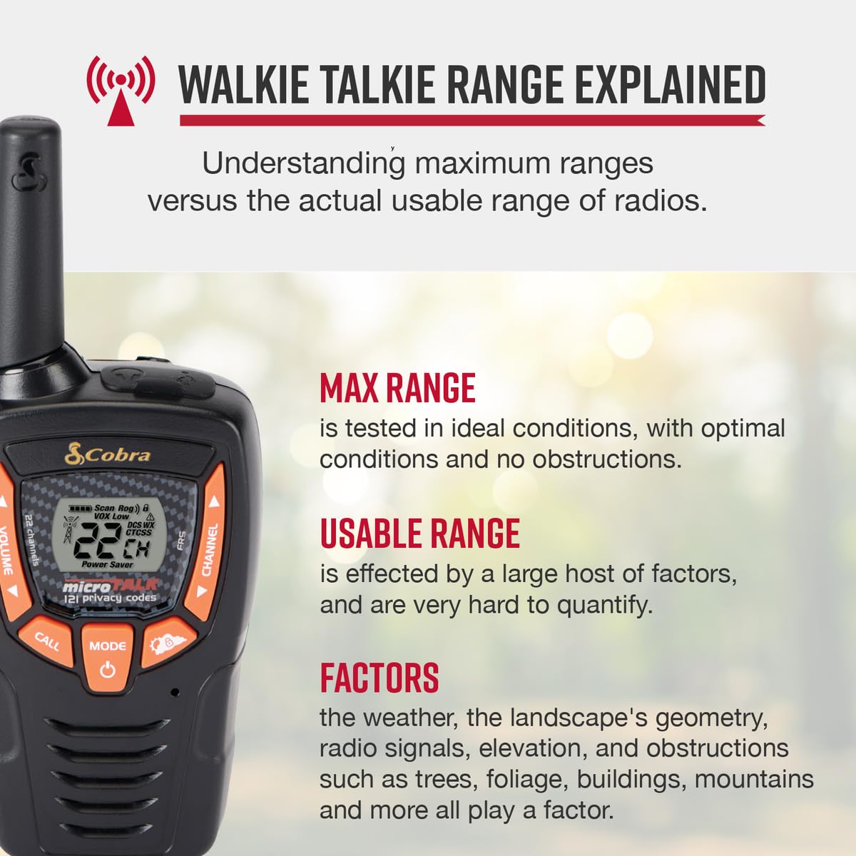 Foto 3 pulgar | Walkie Talkies Cobra Acxt390 Recargables, 2 Canales, 37 Mm - Venta Internacional.