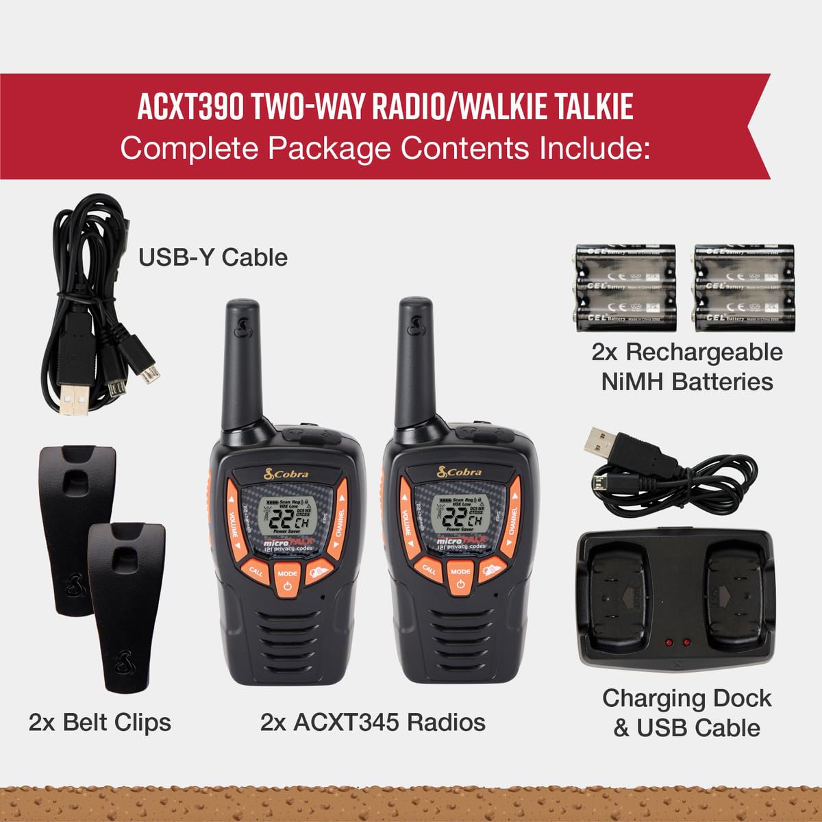 Foto 7 pulgar | Walkie Talkies Cobra Acxt390 Recargables, 2 Canales, 37 Mm - Venta Internacional.