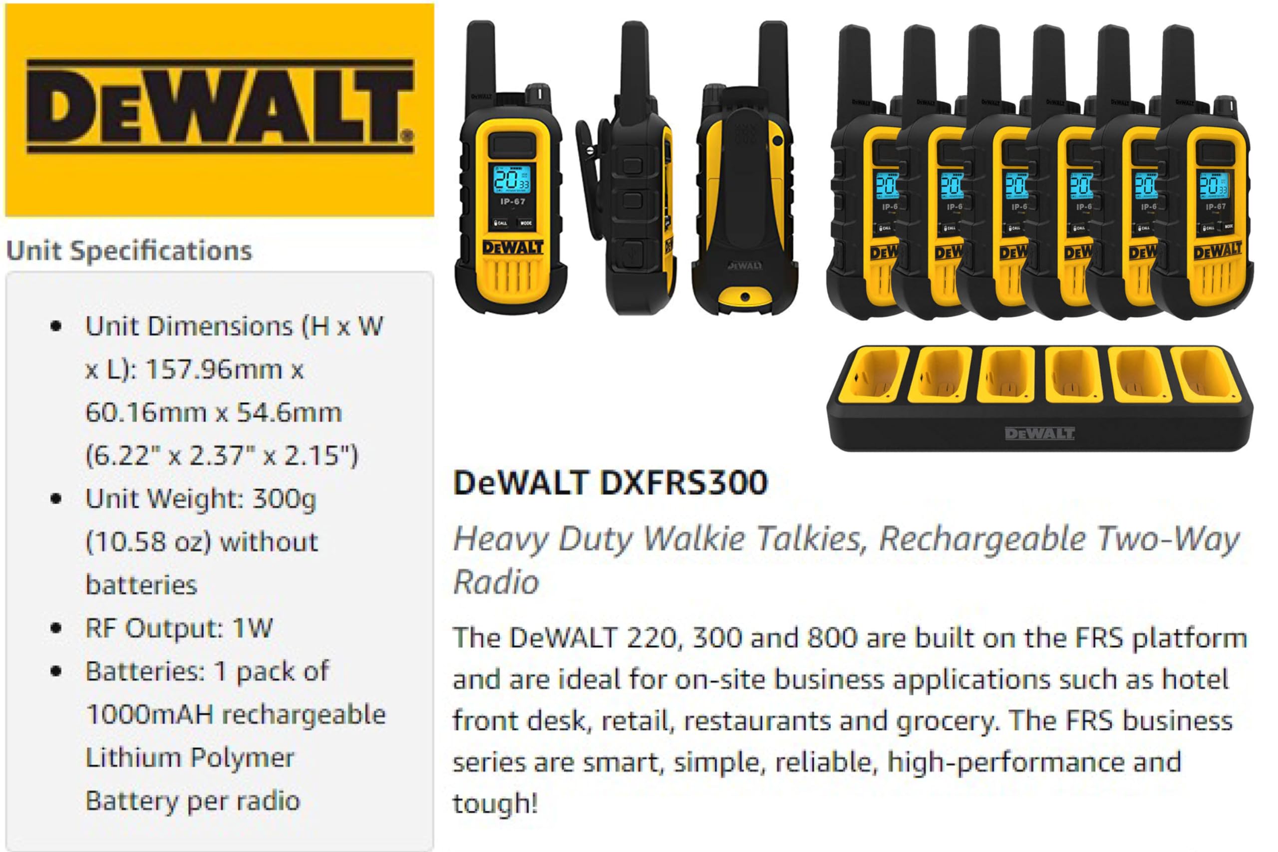 Foto 3 pulgar | Walkie Talkies Dewalt Dxfrs300  1 W  Impermeable  Paquete De 6 Con Cargador - Venta Internacional.