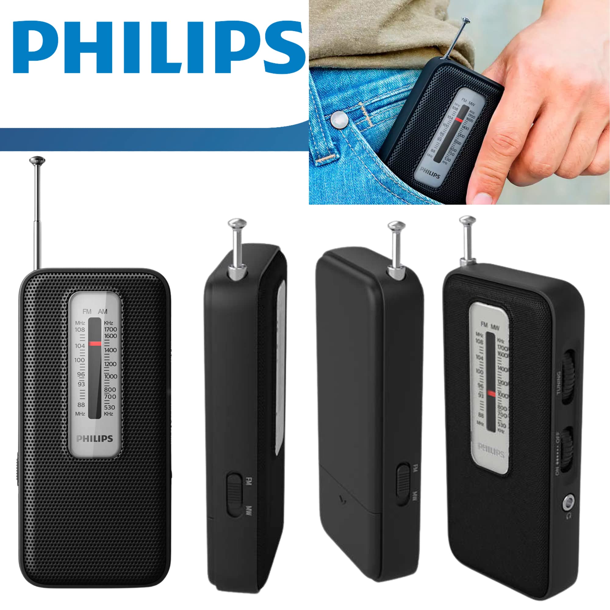 Foto 3 pulgar | Radio De Bolsillo Philips Am/fm Que Funciona Con Pilas Y Auriculares - Venta Internacional.