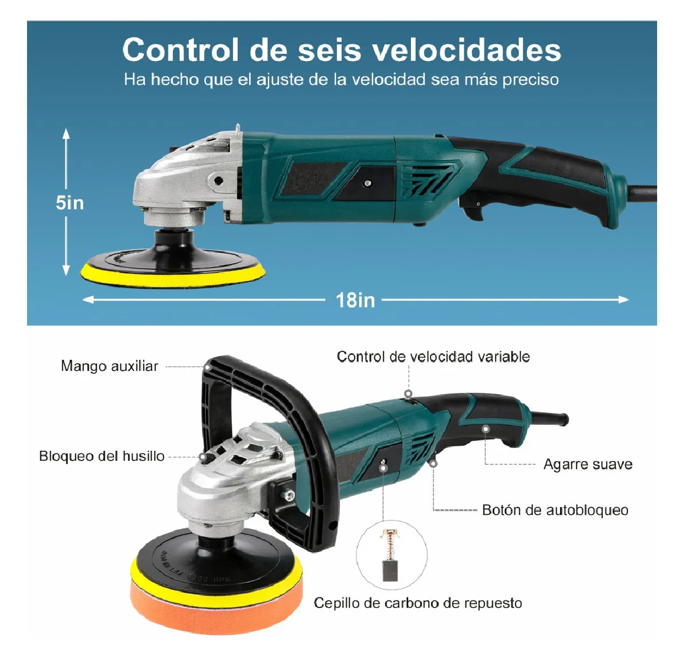 Foto 4 pulgar | Pulidora y Lijadora para Autos Eo Safe Imports color Verde de 180 mm y 1400w