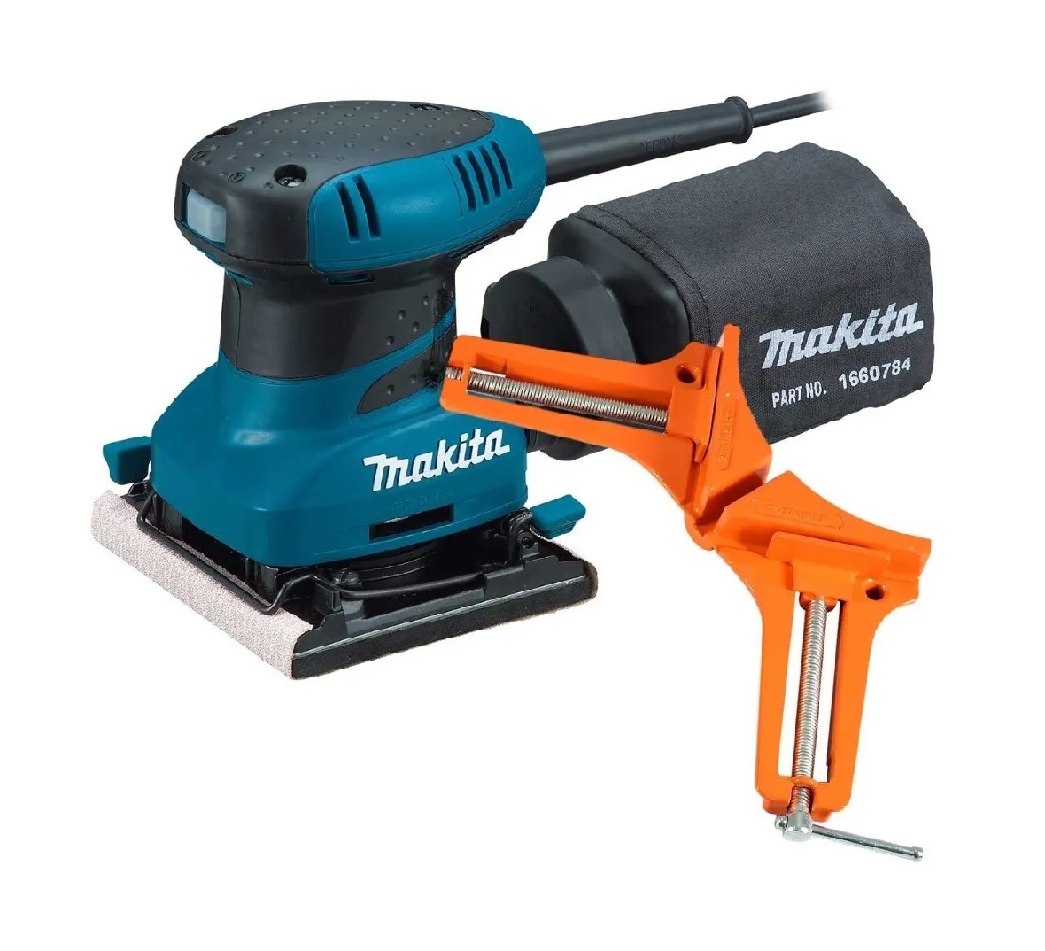 Lijadora Orbital Makita BO4556 color Azul 200 W Incluye Prensa Esquinera