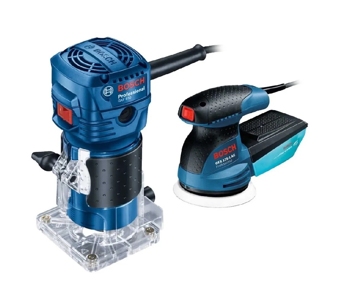 Lijadora Gex 125-1 AE Bosch y Router GKF 550 Bosch color Azul para Carpintero