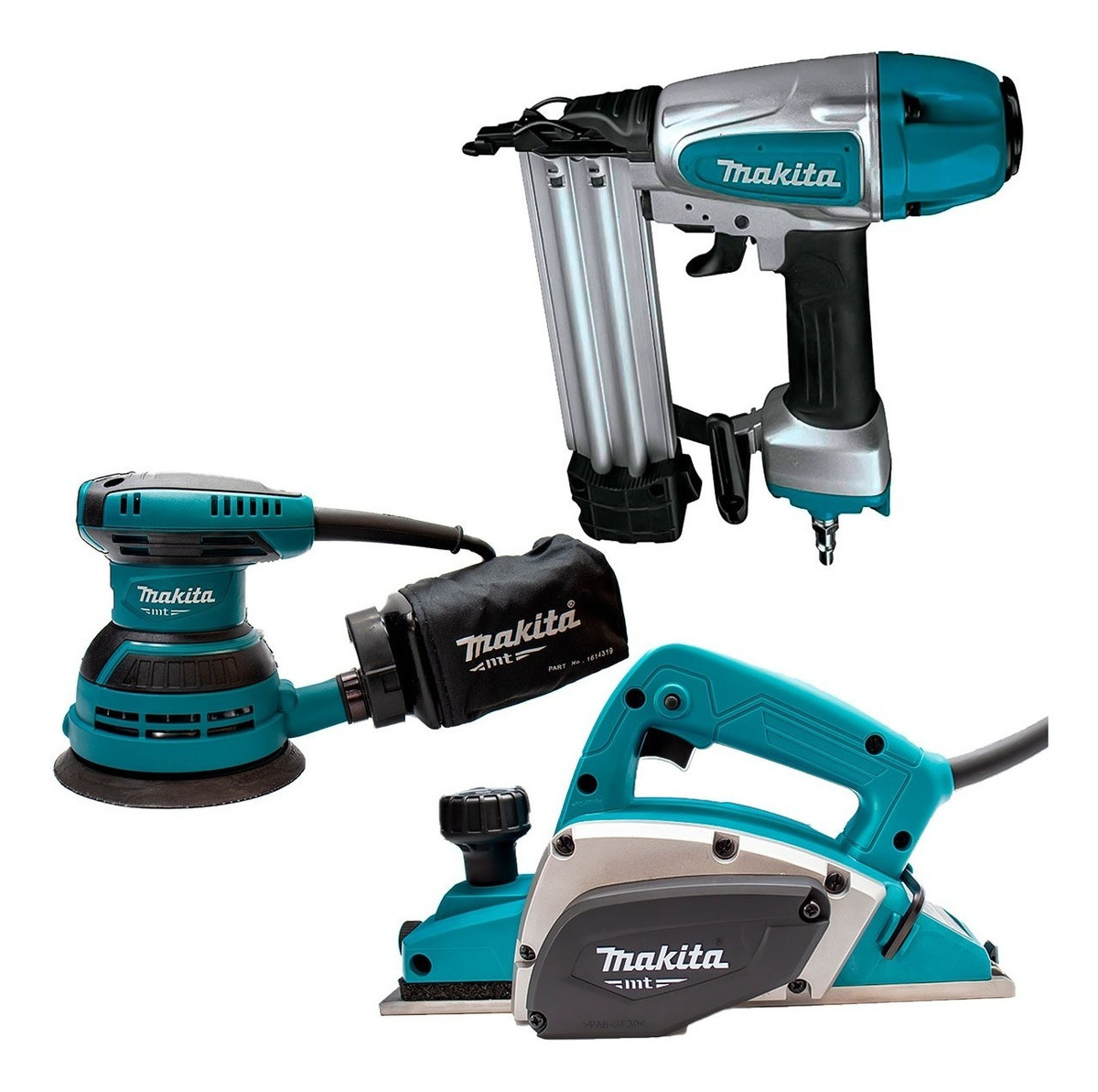 Kit Makita Lijadora M9204 + Cepillo M1902 + Clavadora Af506