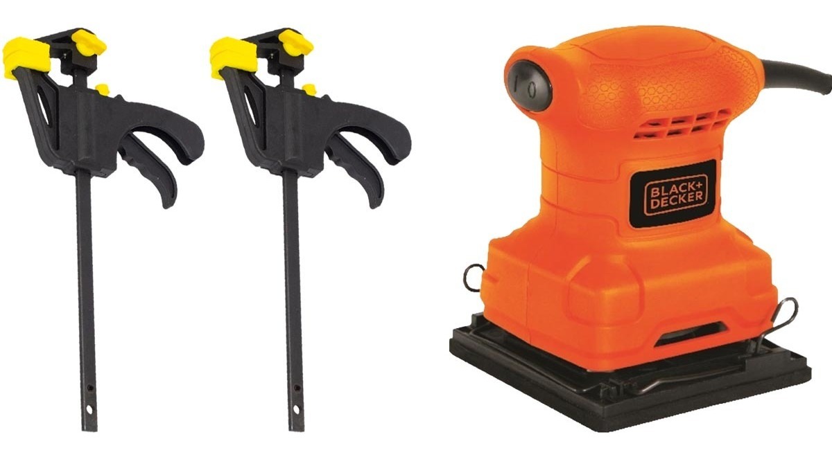 Prensa Sargento Kit 2pzs + Lijadora Orbital Black+Decker