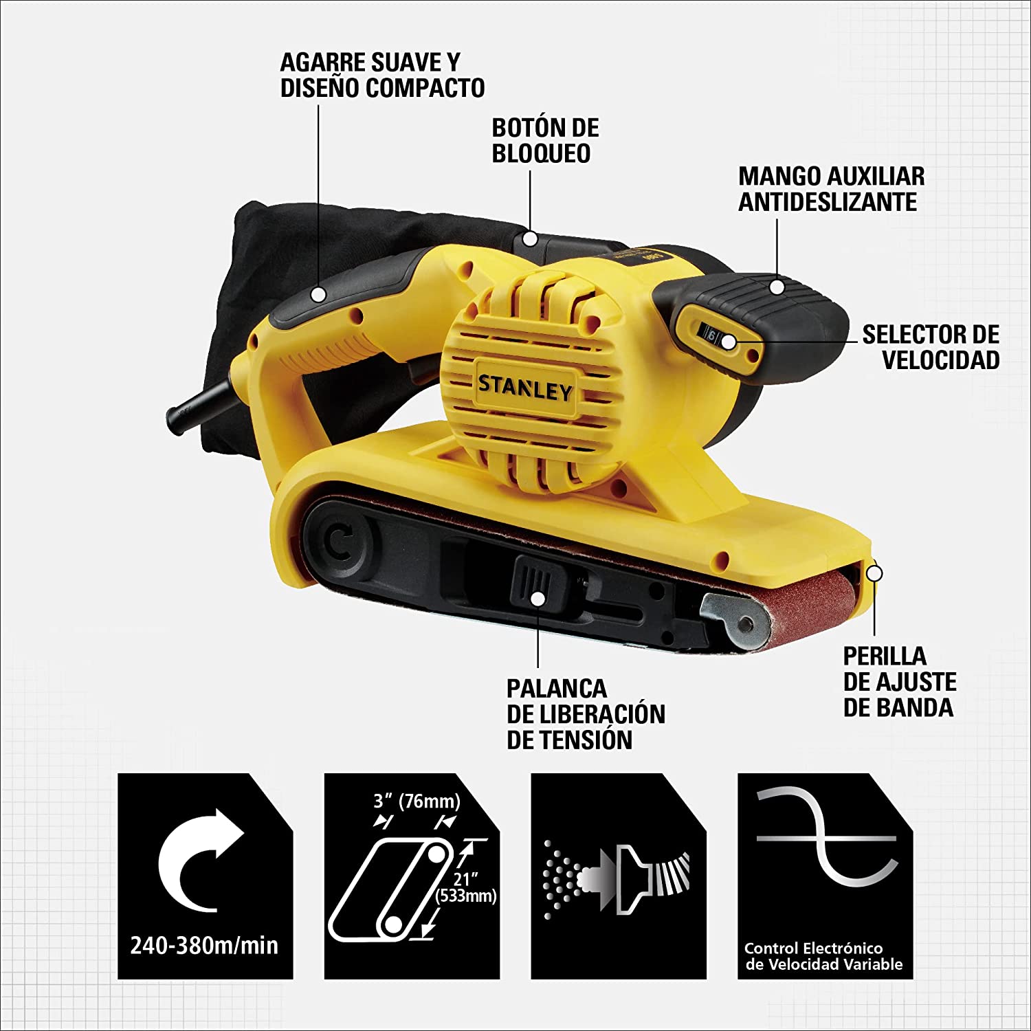 Foto 2 | Lijadora de Banda Stanley SB90 para Madera de 3 X 21" 900 W 380 rpm