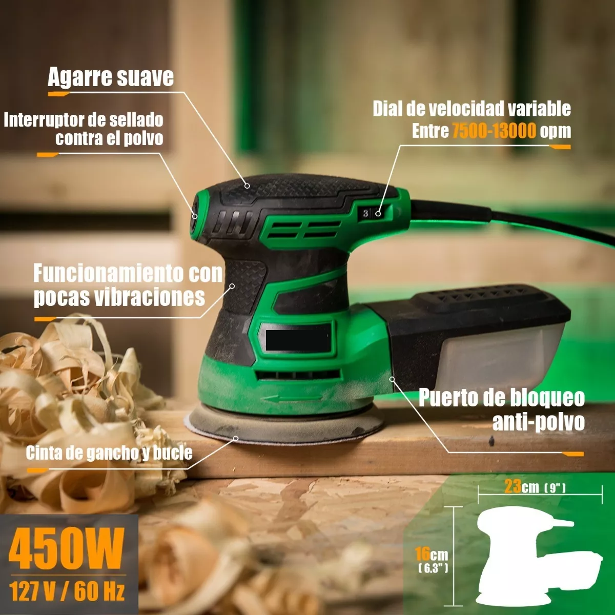 Foto 4 pulgar | Lijadora Roto Orbital 5'' de 13000 OPM 450 W Eo Safe Imports Esi-7090 color Verde