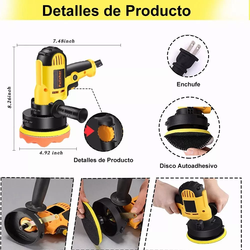 Foto 4 pulgar | Kit Pulidora Eléctrica Polisher color Amarillo para Coche 700W 110V 16 Piezas