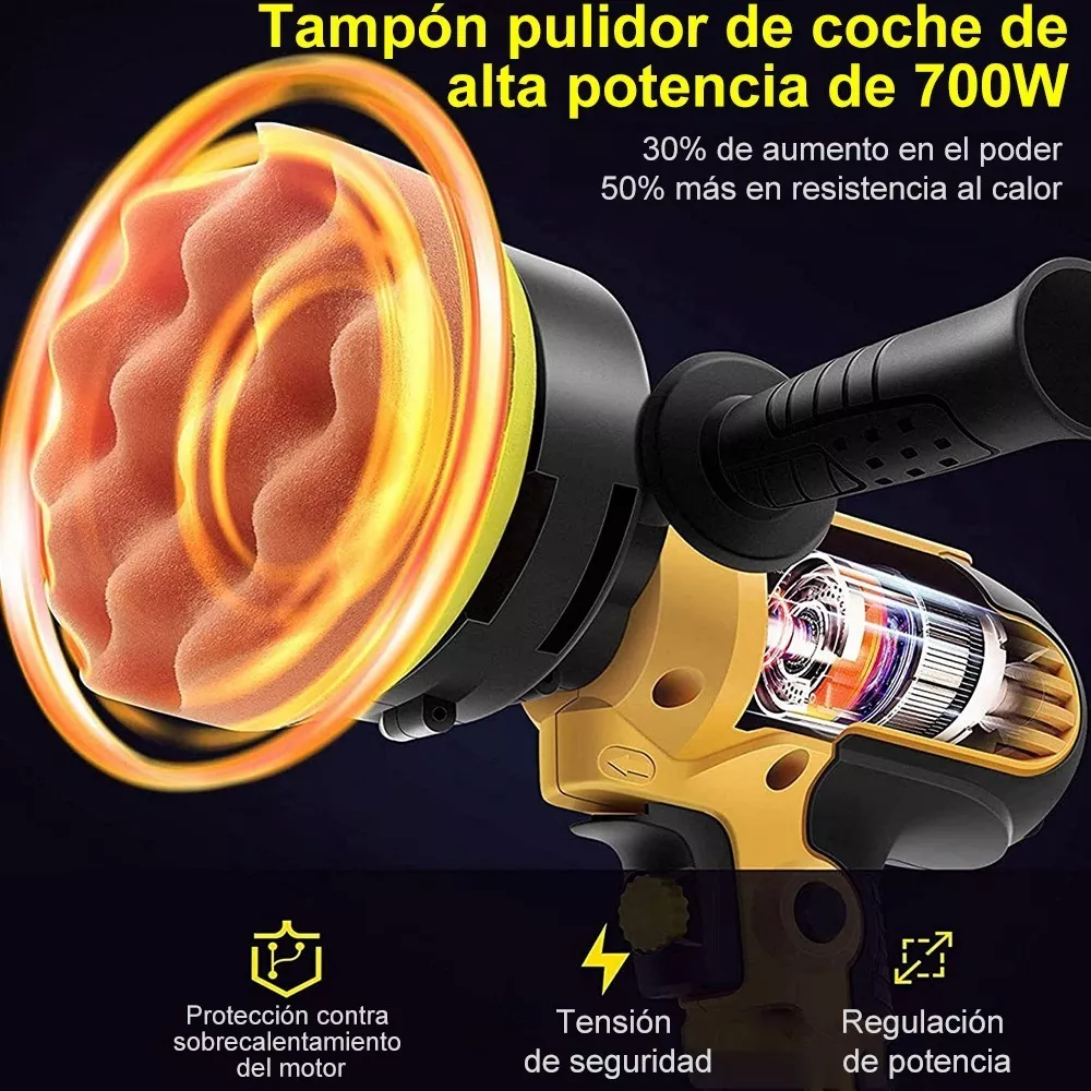 Foto 5 pulgar | Kit Pulidora Eléctrica Polisher color Amarillo para Coche 700W 110V 16 Piezas