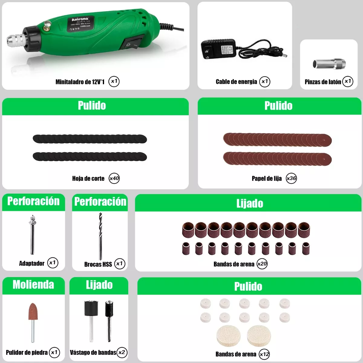 Foto 3 pulgar | Mini Taladro Para Pulir Con 115 Accesorios  Eo Safe Imports Esi-12020 Verde