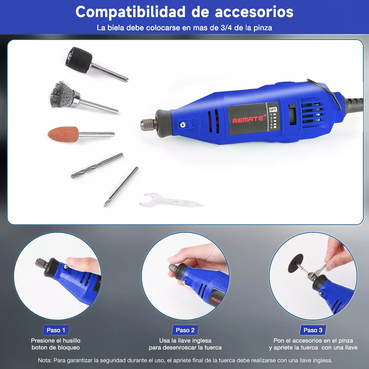 Foto 3 pulgar | Minitaladro Esmeril 135w con Accesorios Eo Safe Imports ESI-17228 Azul