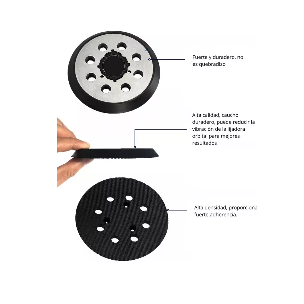 Foto 5 pulgar | 2 Bases + Respaldo De Velcro Para Lijadora Orbital Negro