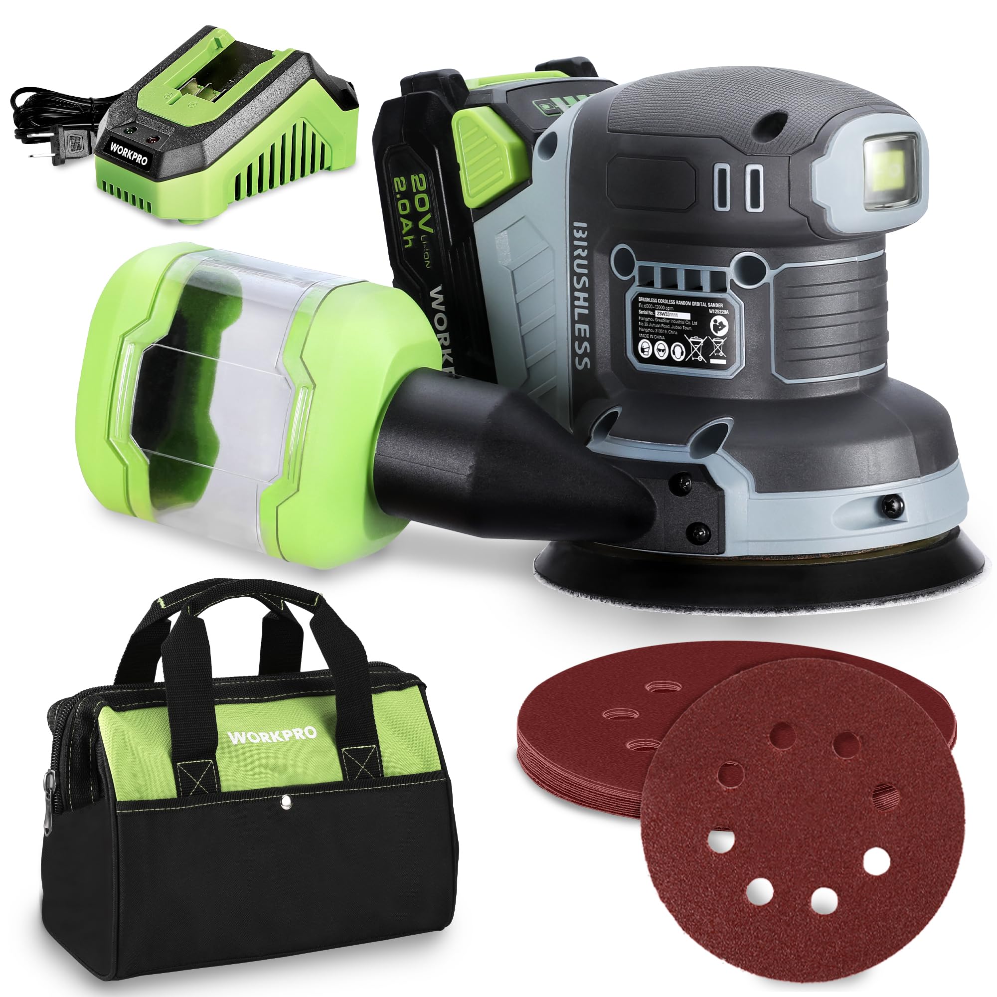 Foto 1 | Lijadora Orbital Aleatoria Inalámbrica Workpro sin Escobillas 20 V 5 Pulgadas - Venta Internacional
