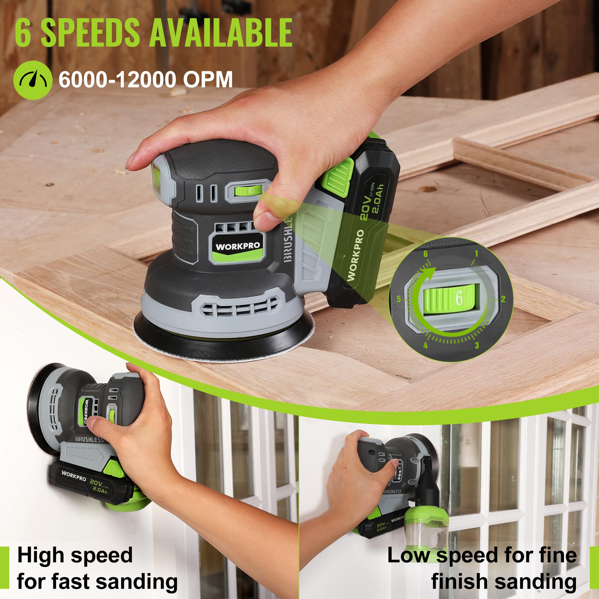 Foto 4 | Lijadora Orbital Aleatoria Inalámbrica Workpro sin Escobillas 20 V 5 Pulgadas - Venta Internacional