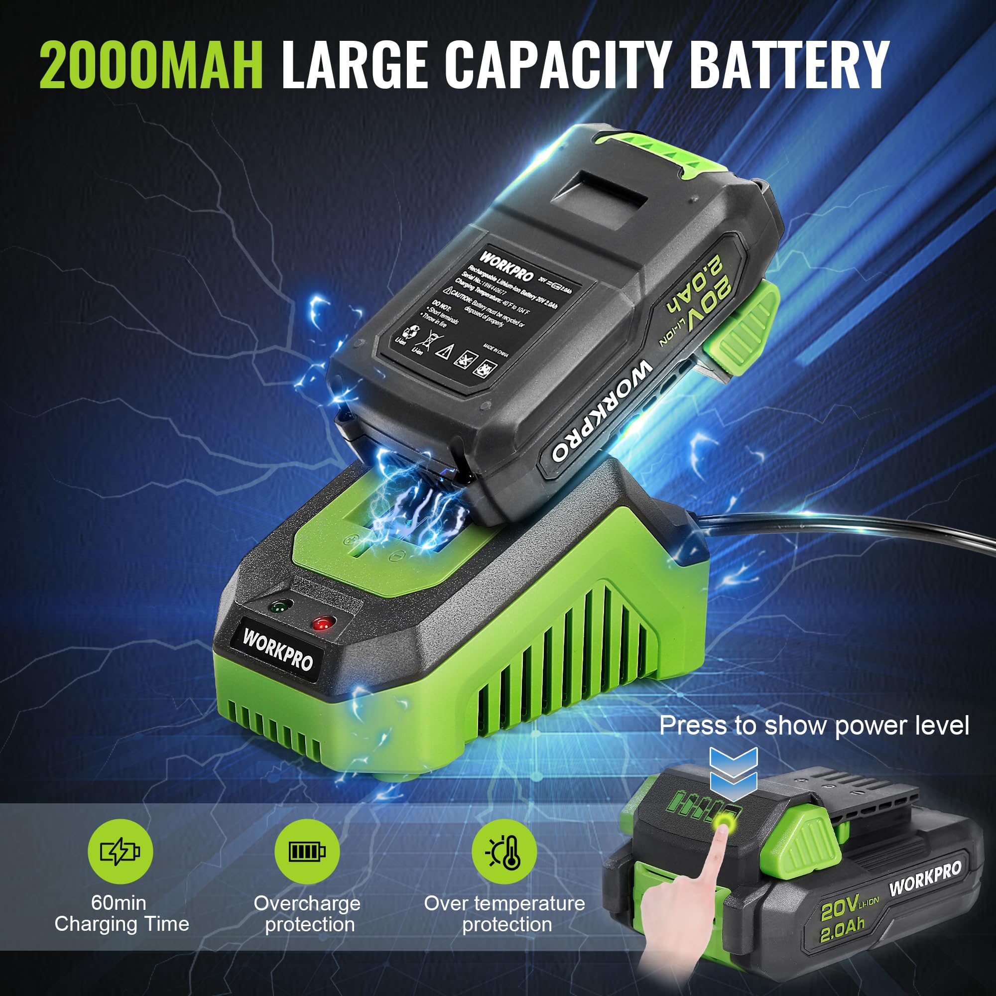 Foto 7 pulgar | Lijadora Orbital Aleatoria Inalámbrica Workpro sin Escobillas 20 V 5 Pulgadas - Venta Internacional
