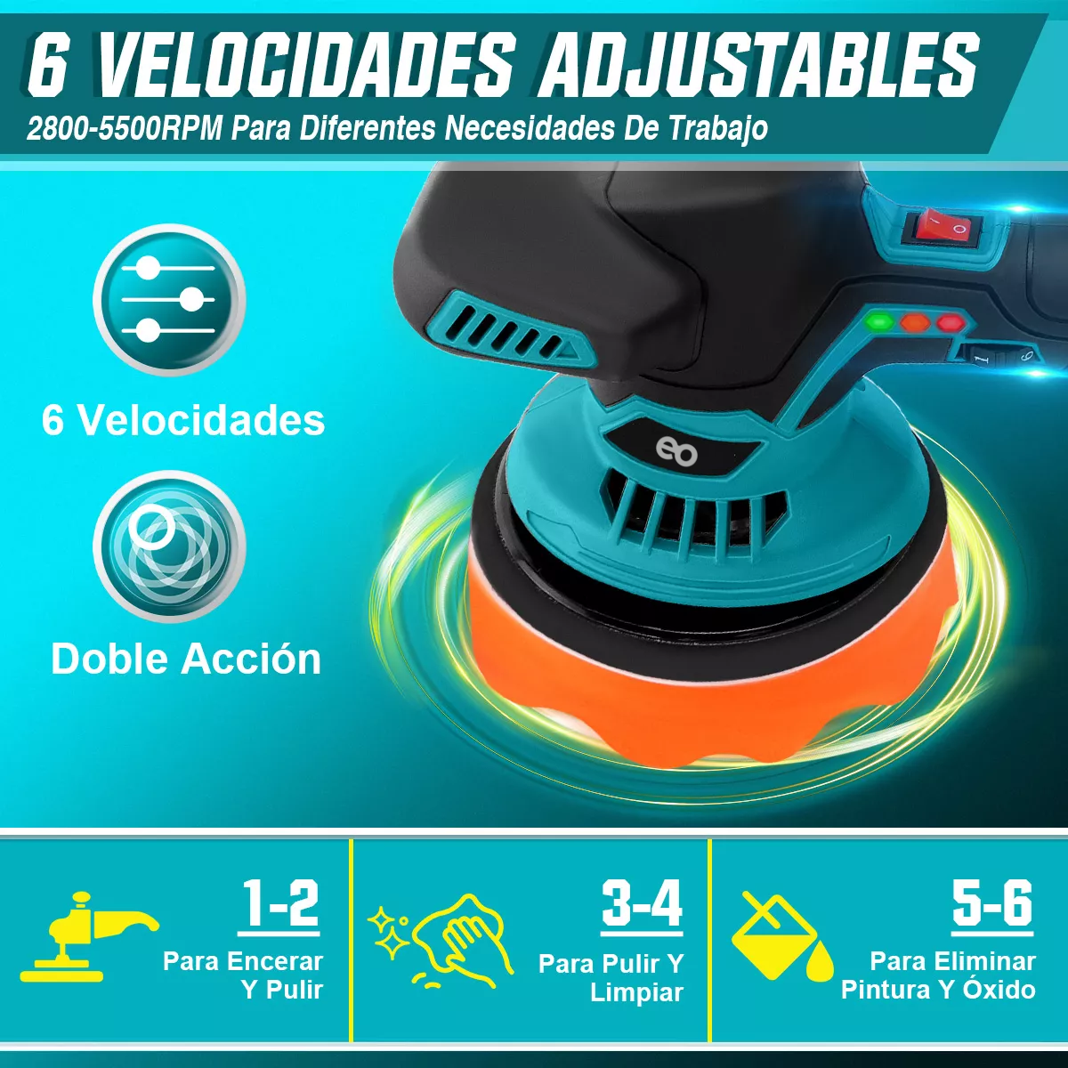 Foto 3 pulgar | Ulidora Eléctrica Inalámbrica Pulidora Orbital Para Autos Eo Safe Imports Esi-17119-1 Multicolor