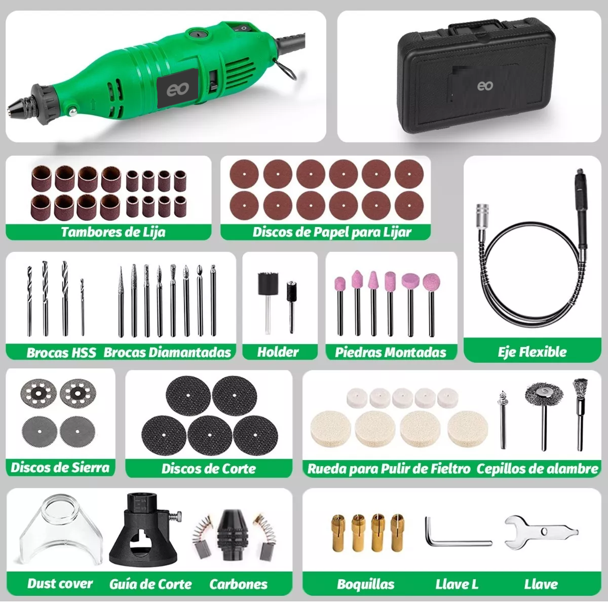 Foto 3 pulgar | Mini Taladro Esmeril Con Accesorios Eo Safe Imports Esi-5951-1 Verde