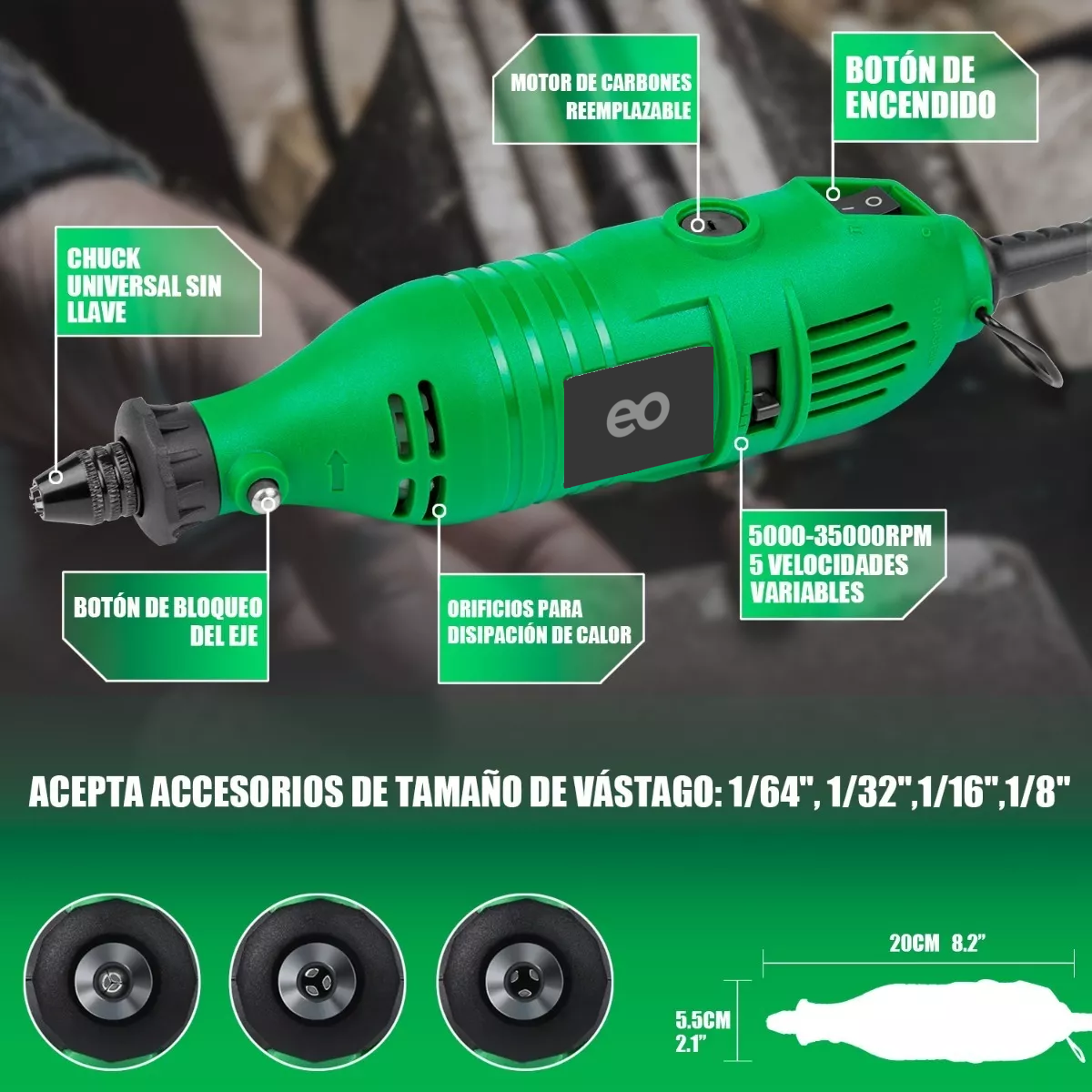 Foto 4 pulgar | Mini Taladro Esmeril Con Accesorios Eo Safe Imports Esi-5951-1 Verde