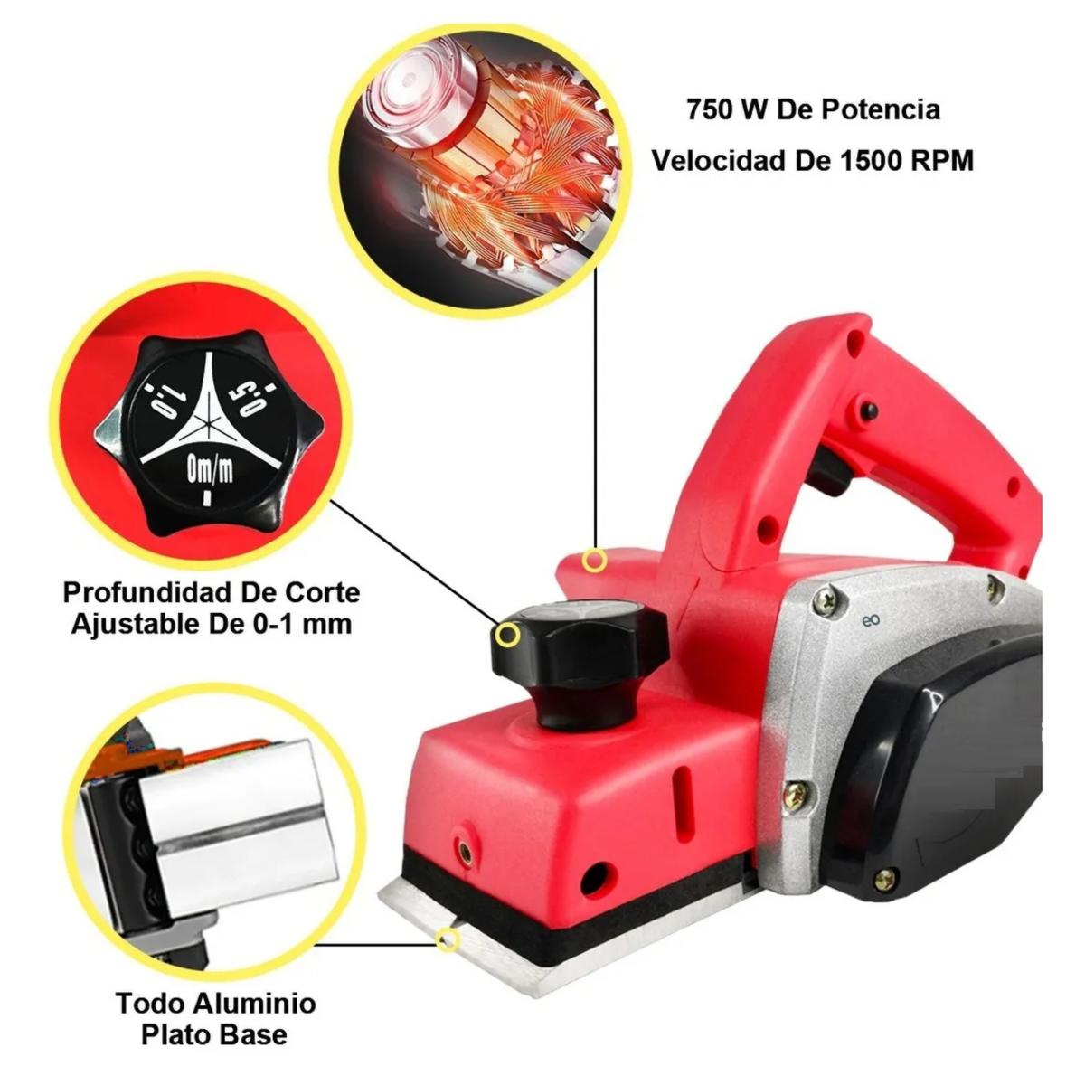 Foto 4 pulgar | Cepilladora Eléctrica 82mm 16000rpm 750w 127v Eo Safe Imports Esi-2216-1 Rojo