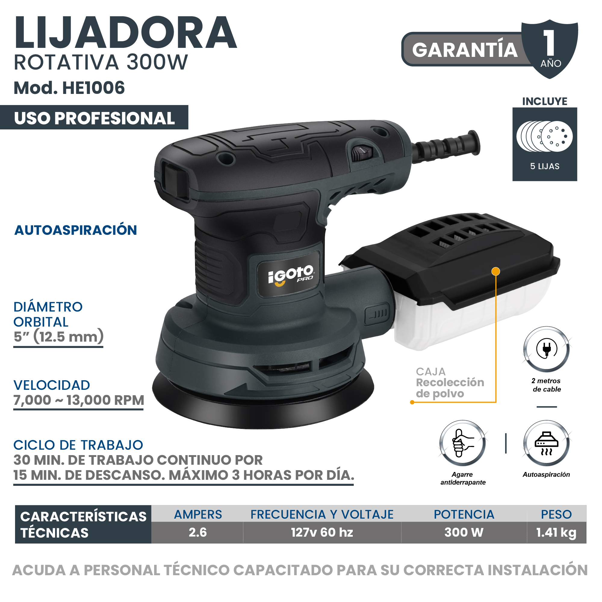 Foto 8 pulgar | Lijadora Rotativa 300 W  Con 5 Lijas Repuesto