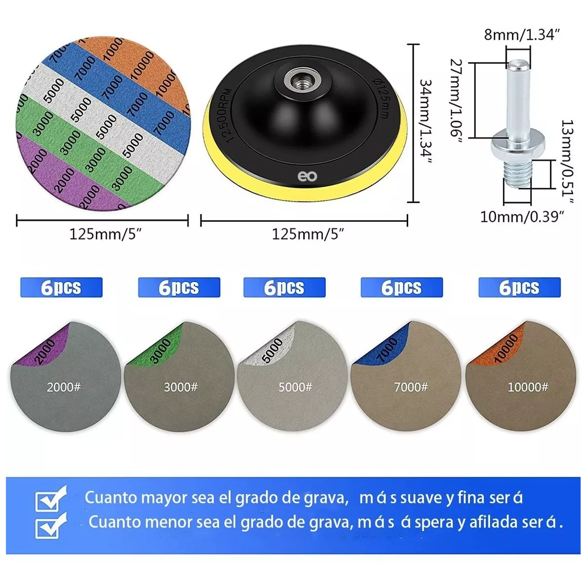 Foto 2 | Kit Discos de Lijar Diamante Lija de Grano de Agua Eo Safe Imports ESI-12088-1 Multicolor 31 Piezas