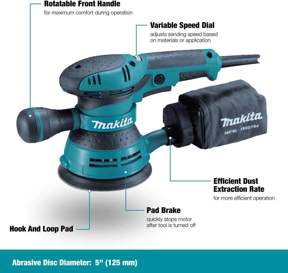 Foto 4 pulgar | Lijadora De Órbitas Aleatorias Makita Bo5041k 5 3,0 A 4000-12000 Opm - Venta Internacional.