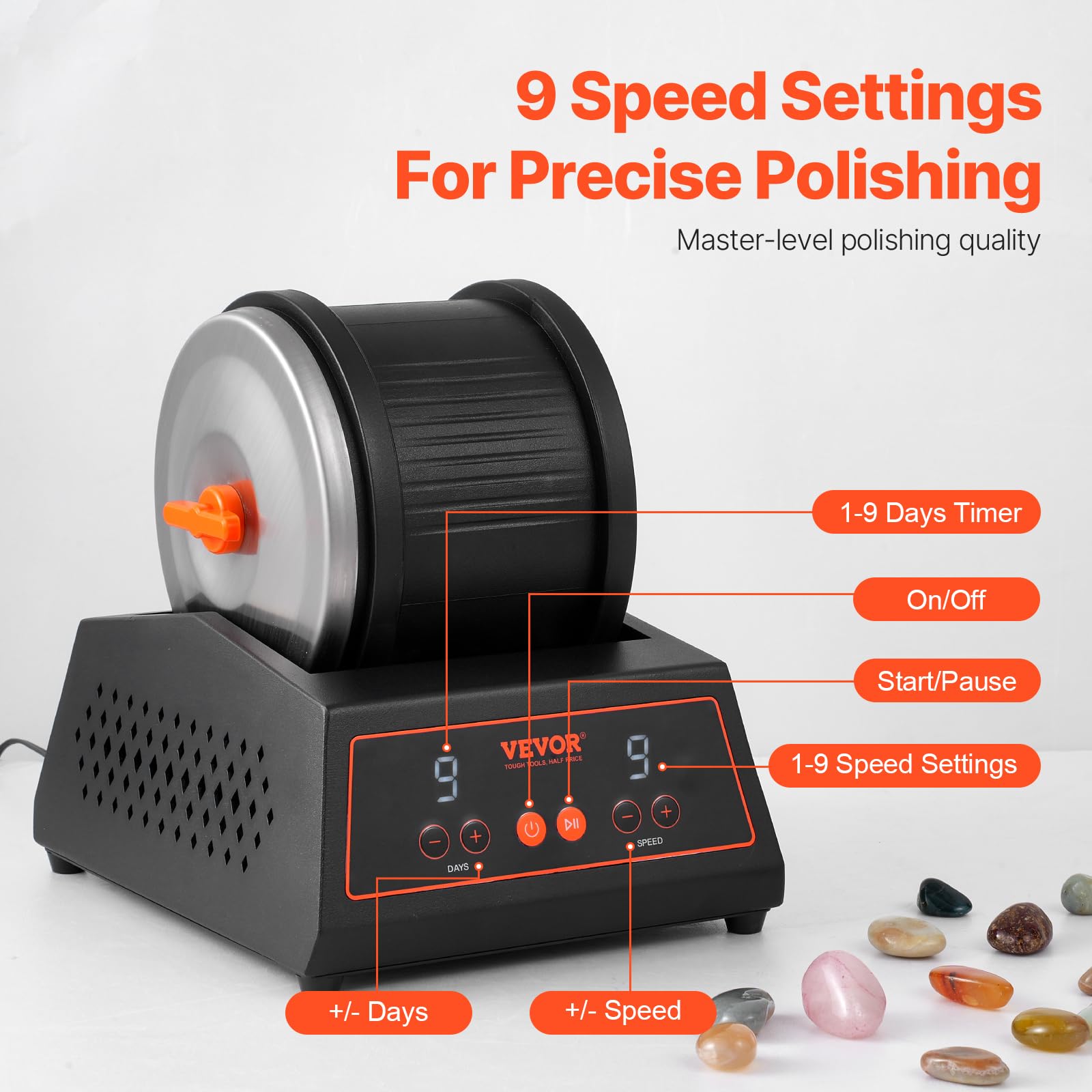Foto 4 pulgar | Máquina Para Pulir Rocas Vevor, 1,8 Kg, 9 Velocidades - Venta Internacional.