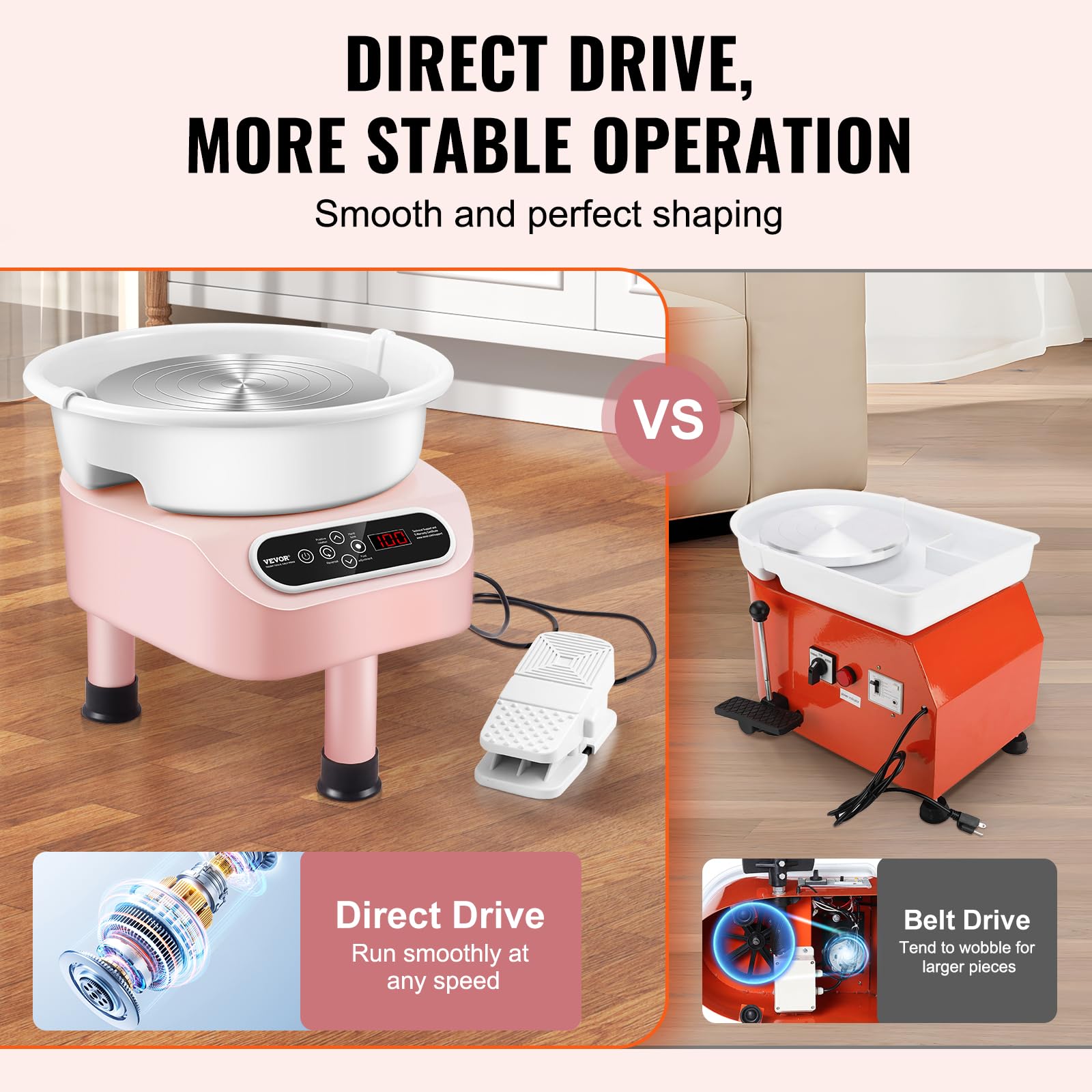 Foto 4 pulgar | Llanta De Cerámica Vevor Direct Drive, 350 W, 25 Cm, Con 18 Herramientas, Color Rosa - Venta Internacional.
