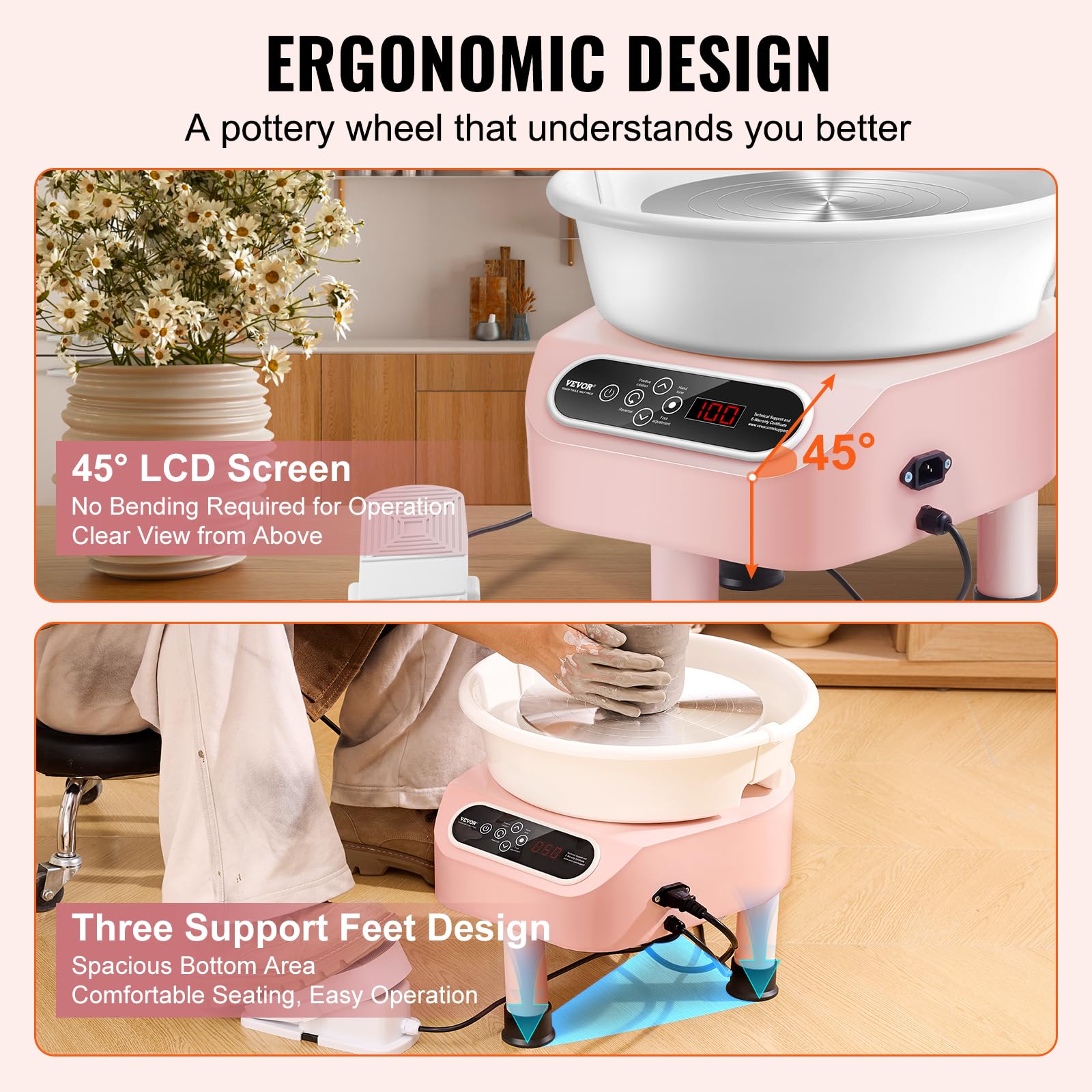 Foto 7 pulgar | Llanta De Cerámica Vevor Direct Drive, 350 W, 25 Cm, Con 18 Herramientas, Color Rosa - Venta Internacional.