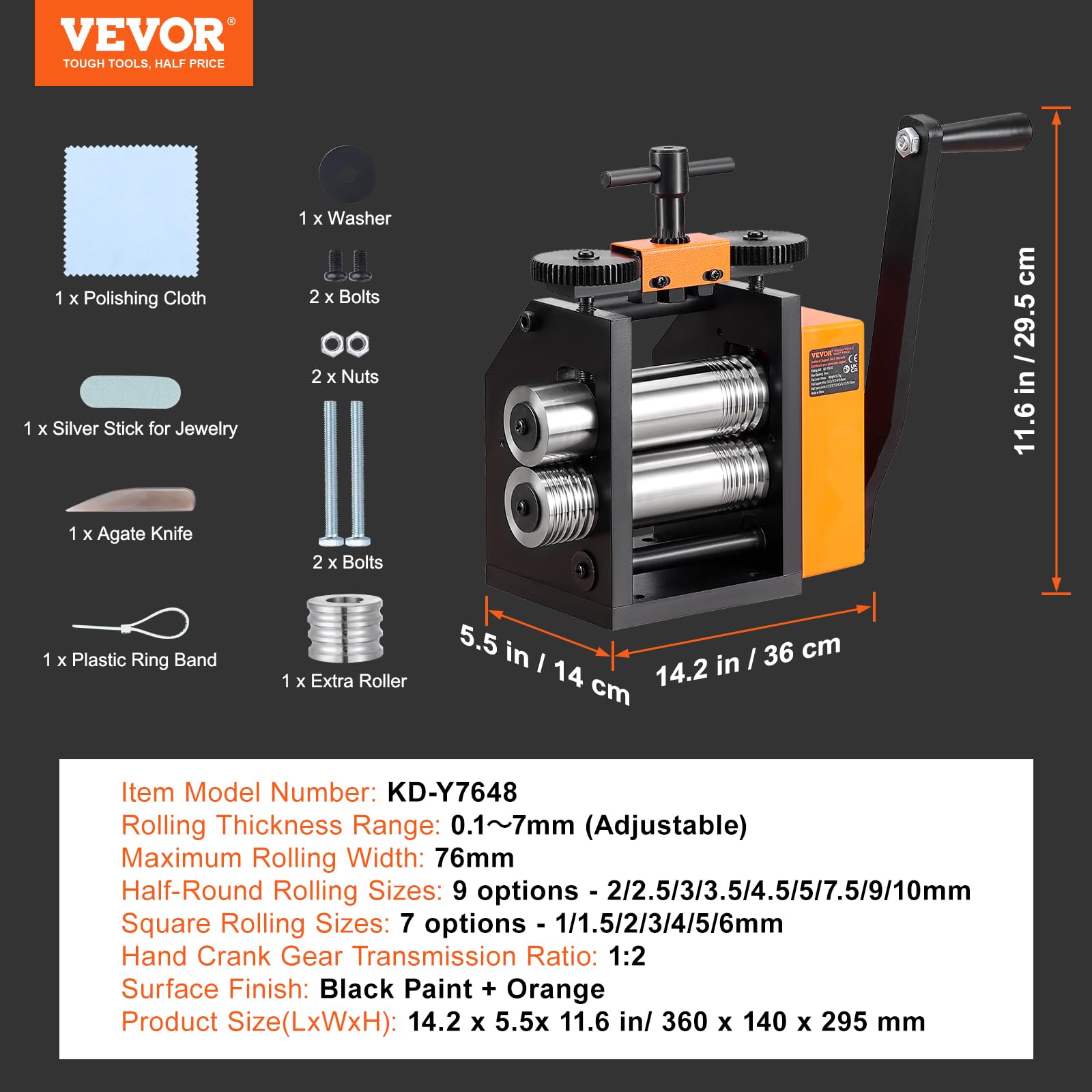 Foto 7 | Rolling Mill Vevor 3/76 Mm Jewelry 1:2 Relación De Transmisión 0,1-7 Mm - Venta Internacional.