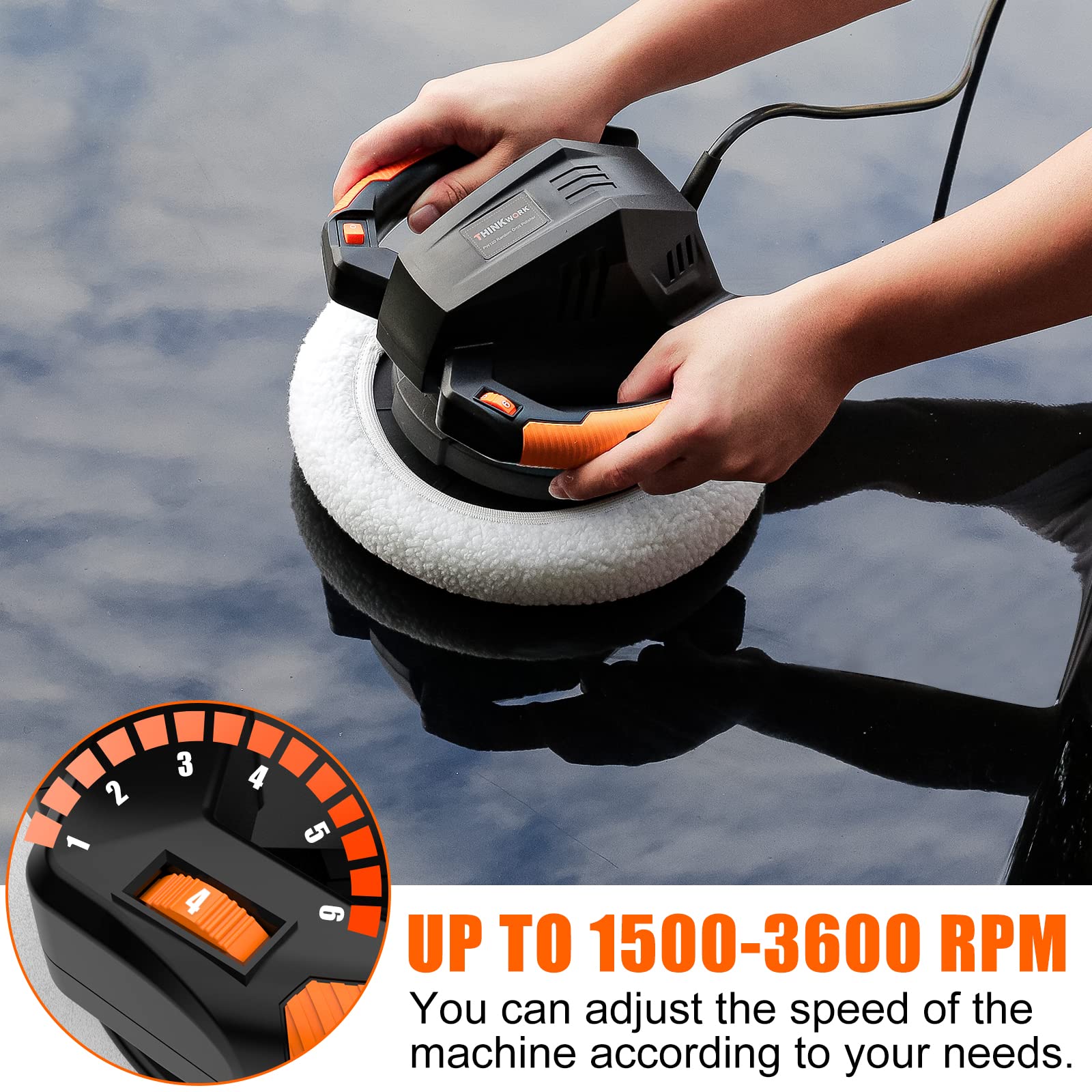 Foto 4 | Pulidora Amortiguadora Thinkwork de 10 Pulgadas con 4 Capós 1500-3600 Rpm - Venta Internacional