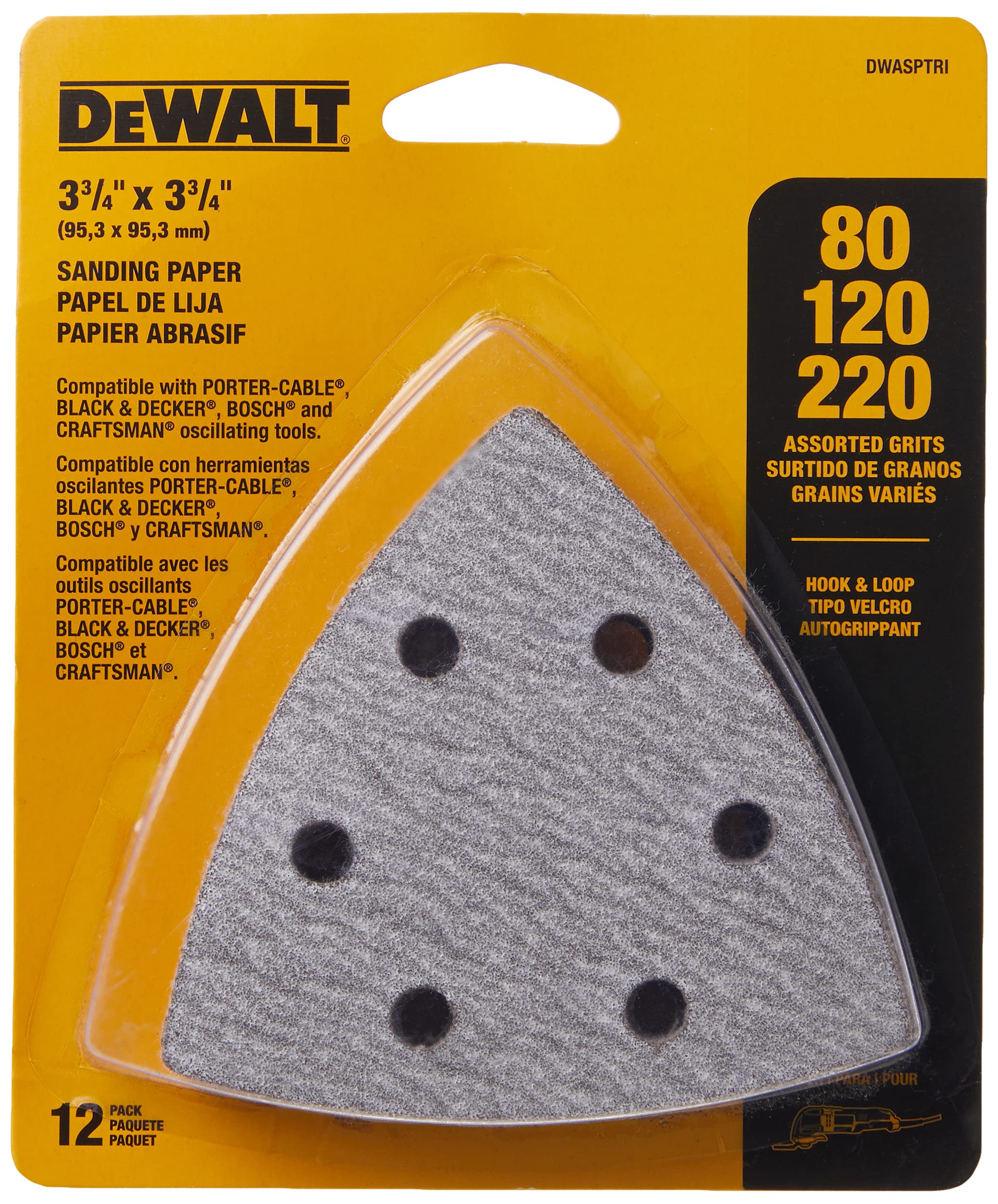 Foto 2 | Surtido De Papel De Lija Dewalt Triangle Hook And Loop, Paquete De 12 - Venta Internacional.