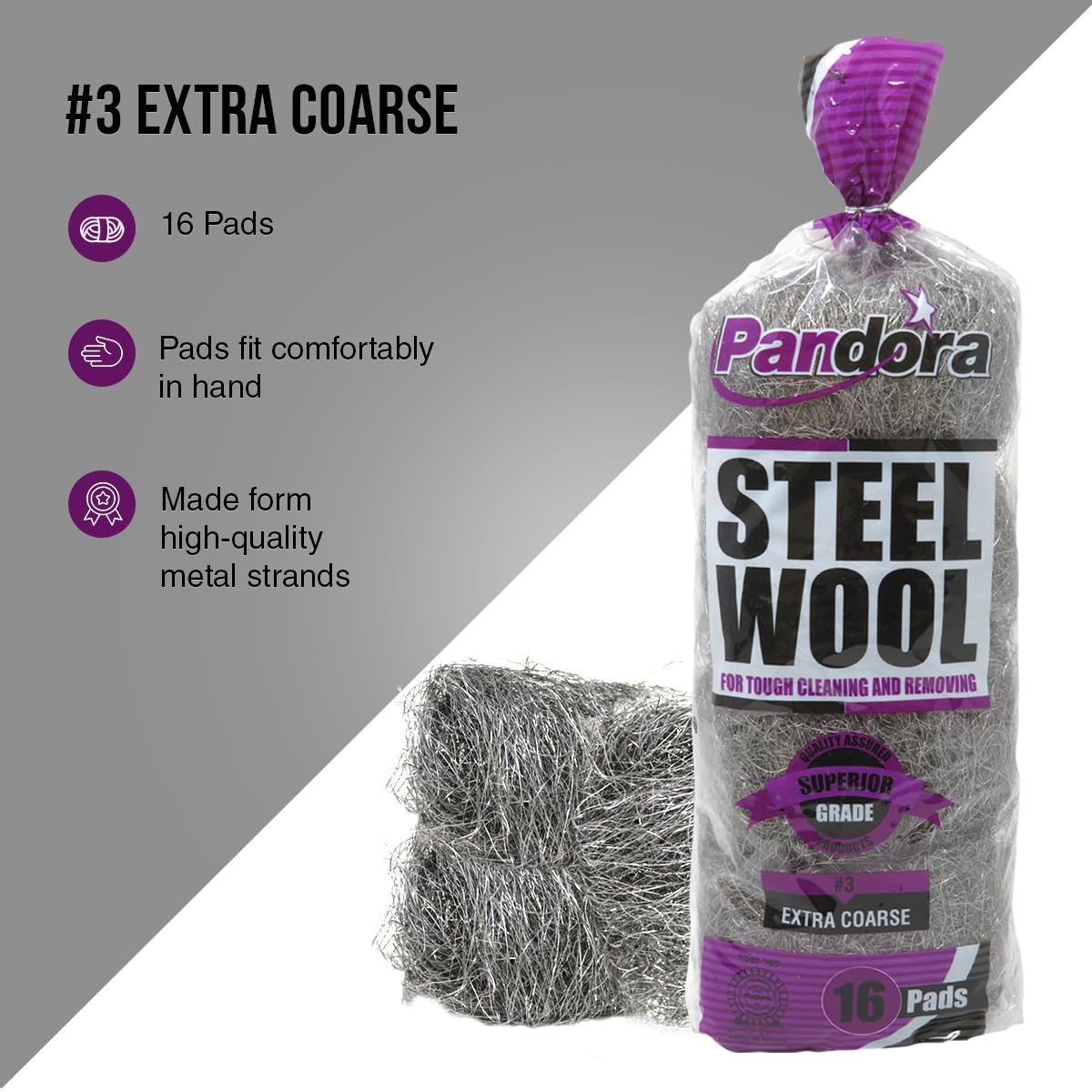 Foto 5 | Almohadillas De Lana De Acero Pandora #3  Extra Gruesas  Grado 32 - Venta Internacional.