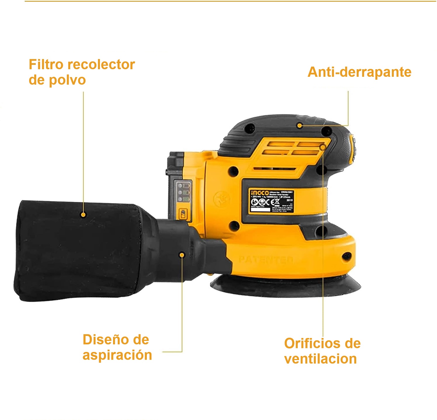 Foto 3 pulgar | Lijadora Orbital Inalámbrica 20v 10000rpm Ingco Crosli2001