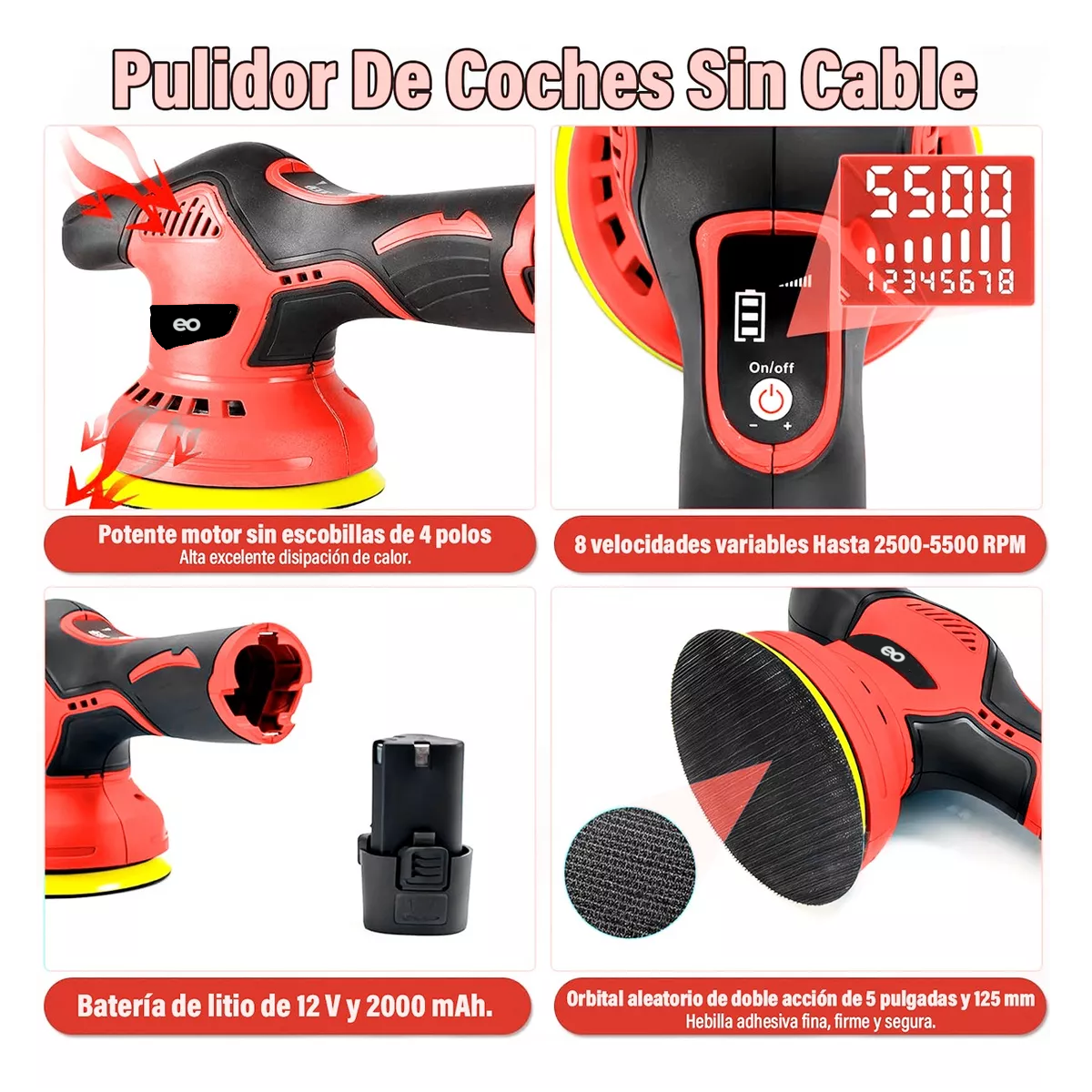 Foto 5 pulgar | Pulidora Autos Electrico Pulidor Orbital Inalámbrico Eo Safe Imports Esi-11982-1 Rojo