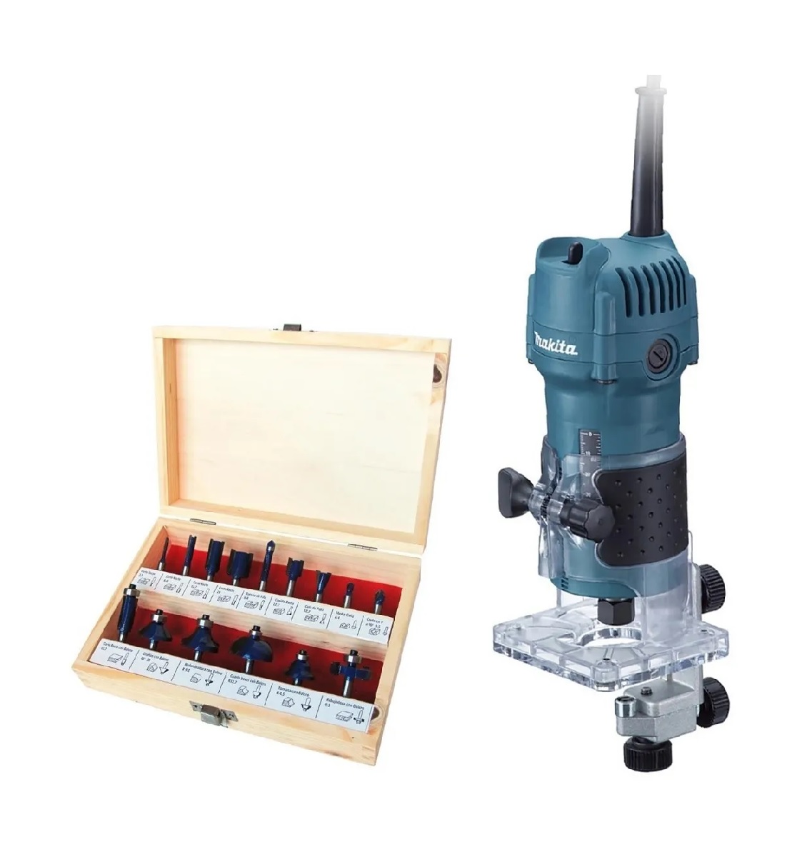 Foto 1 | Recortadora Router Makita 3709 + Kit De 15 Brocas Toolcraft color Azul