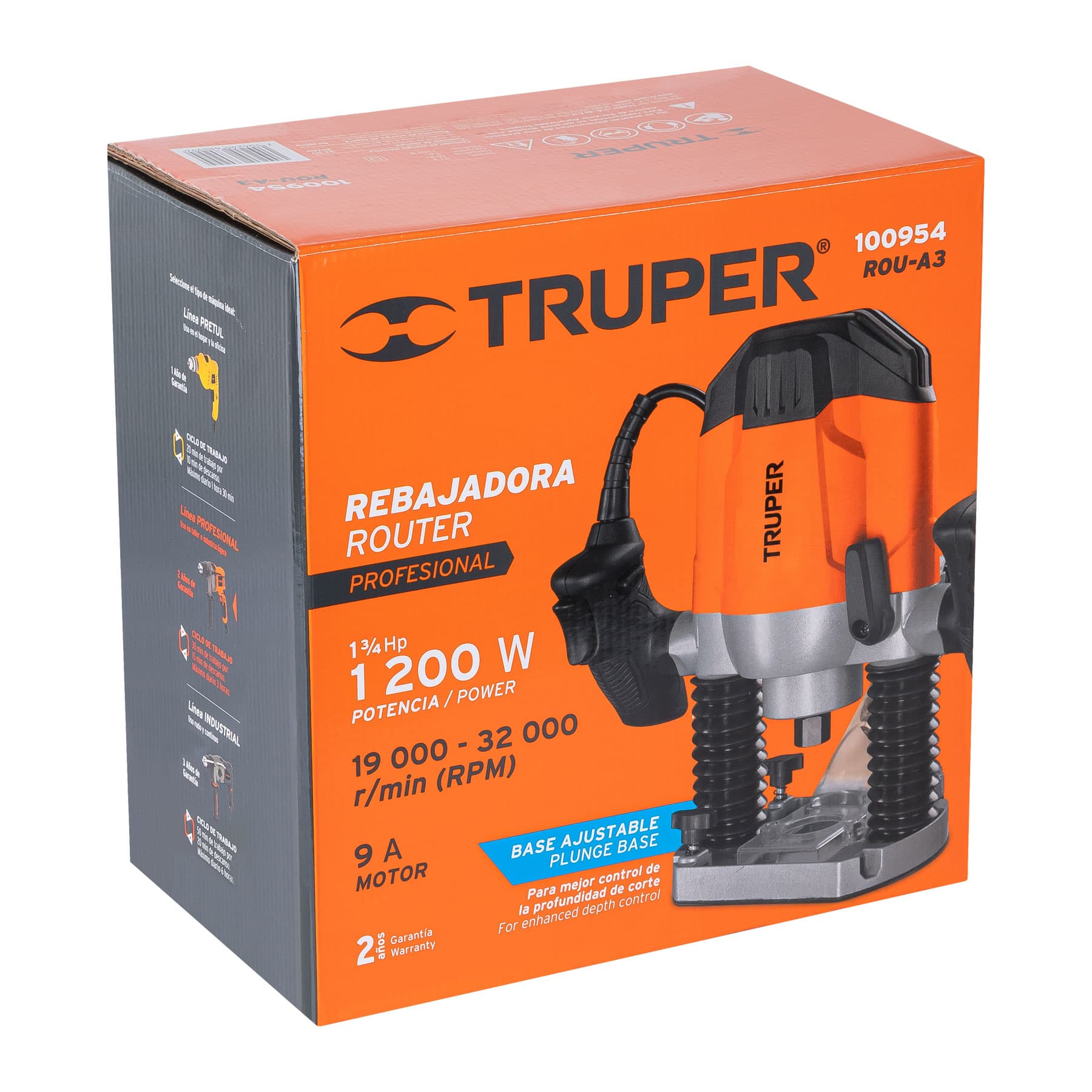 Foto 3 | Router Rebajadora Profesional Para Madera Truper Naranja 1200 W 1-3/4 Hp 9a 100954