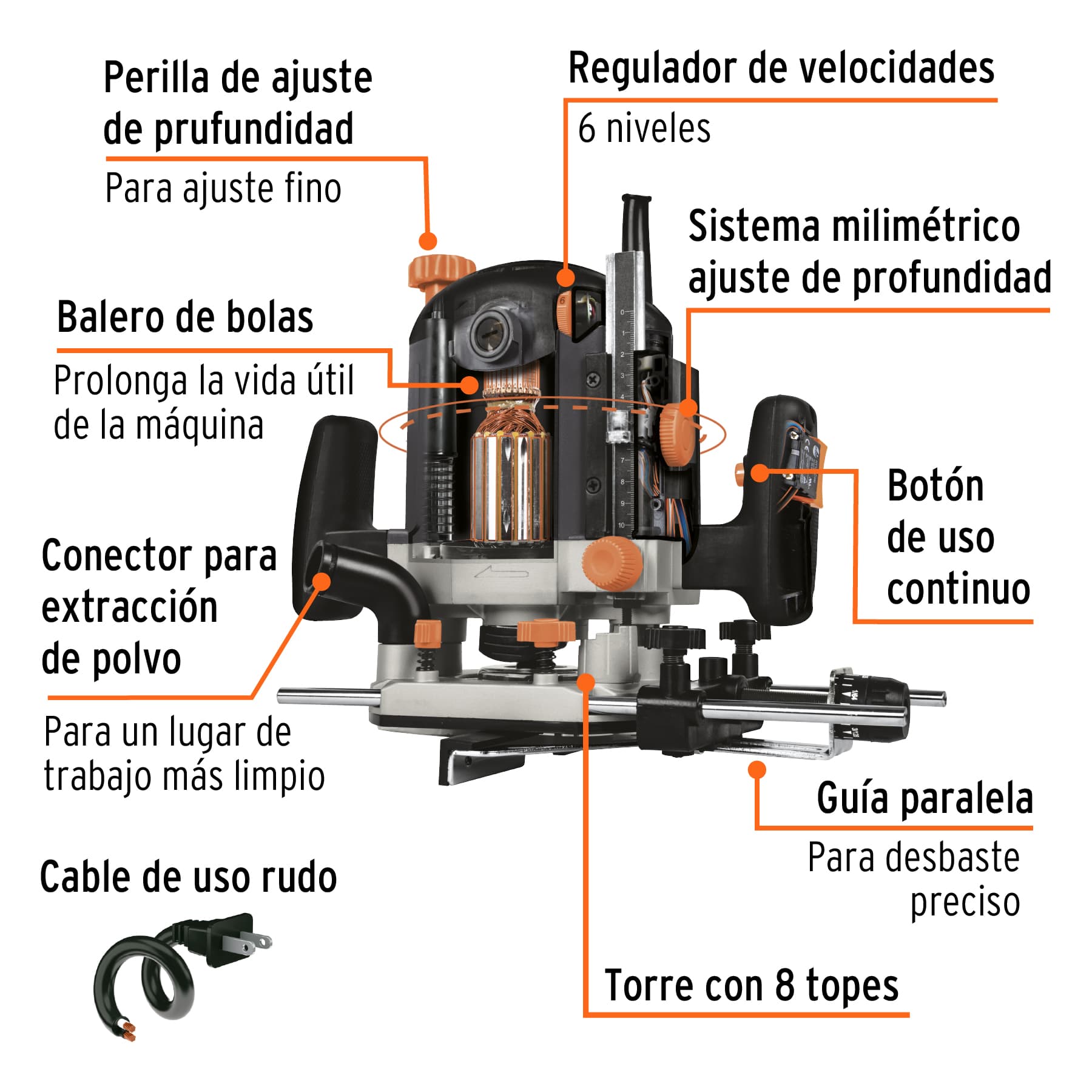 Foto 3 | Router Industrial Truper Roun3 1200 W color Gris