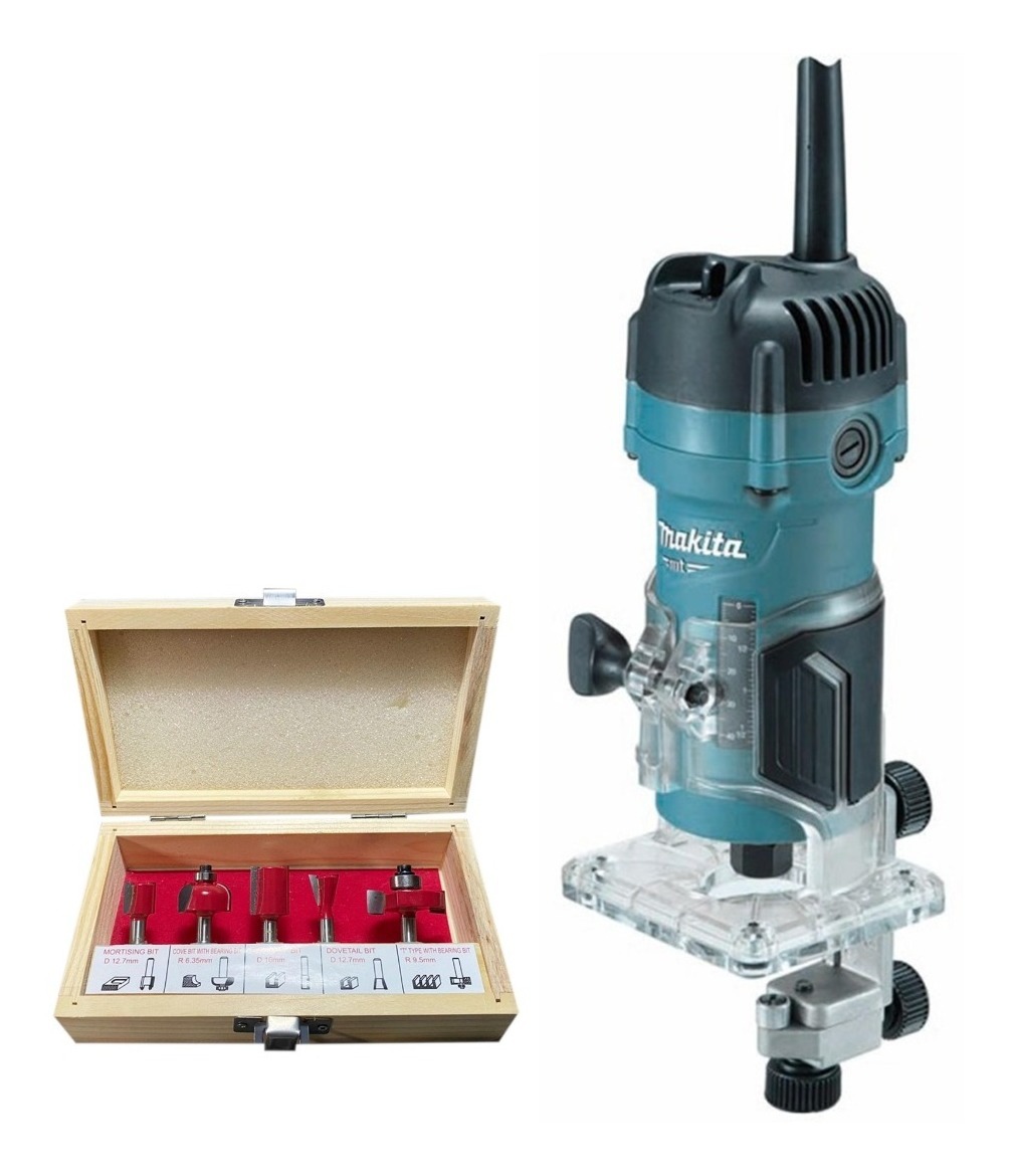 Router Makita Profesional 3700b + 5 Brocas Carburo Tugsteno