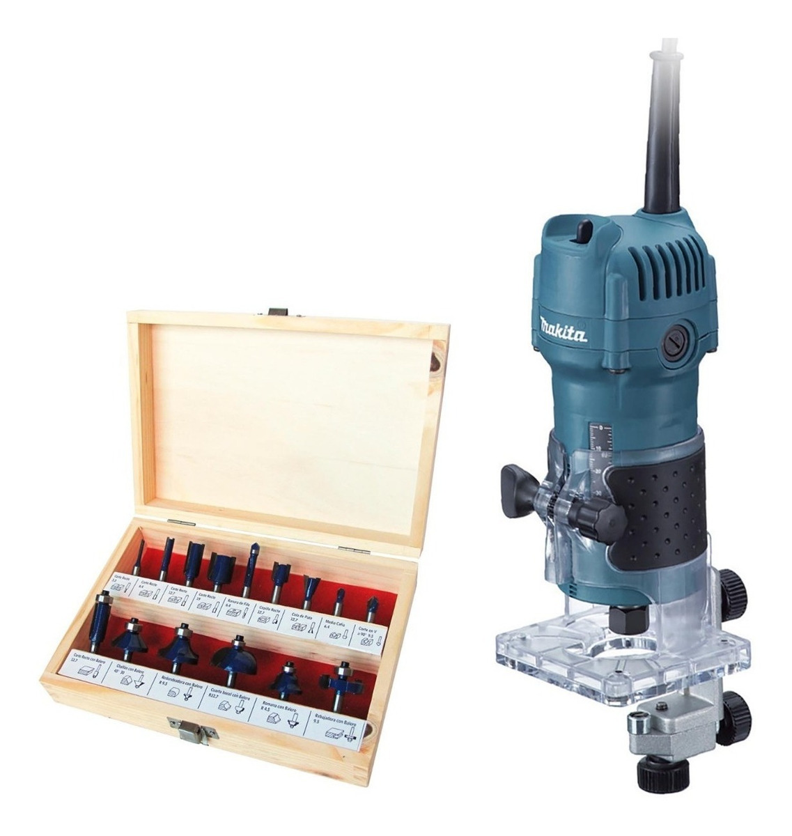 Recortadora Router Makita 3709 + Kit De 15 Brocas Toolcraft