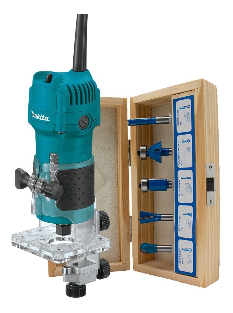 Foto 2 pulgar | Recortador 1/4 Makita 3709 + Jgo Brocas P/router Th-br05