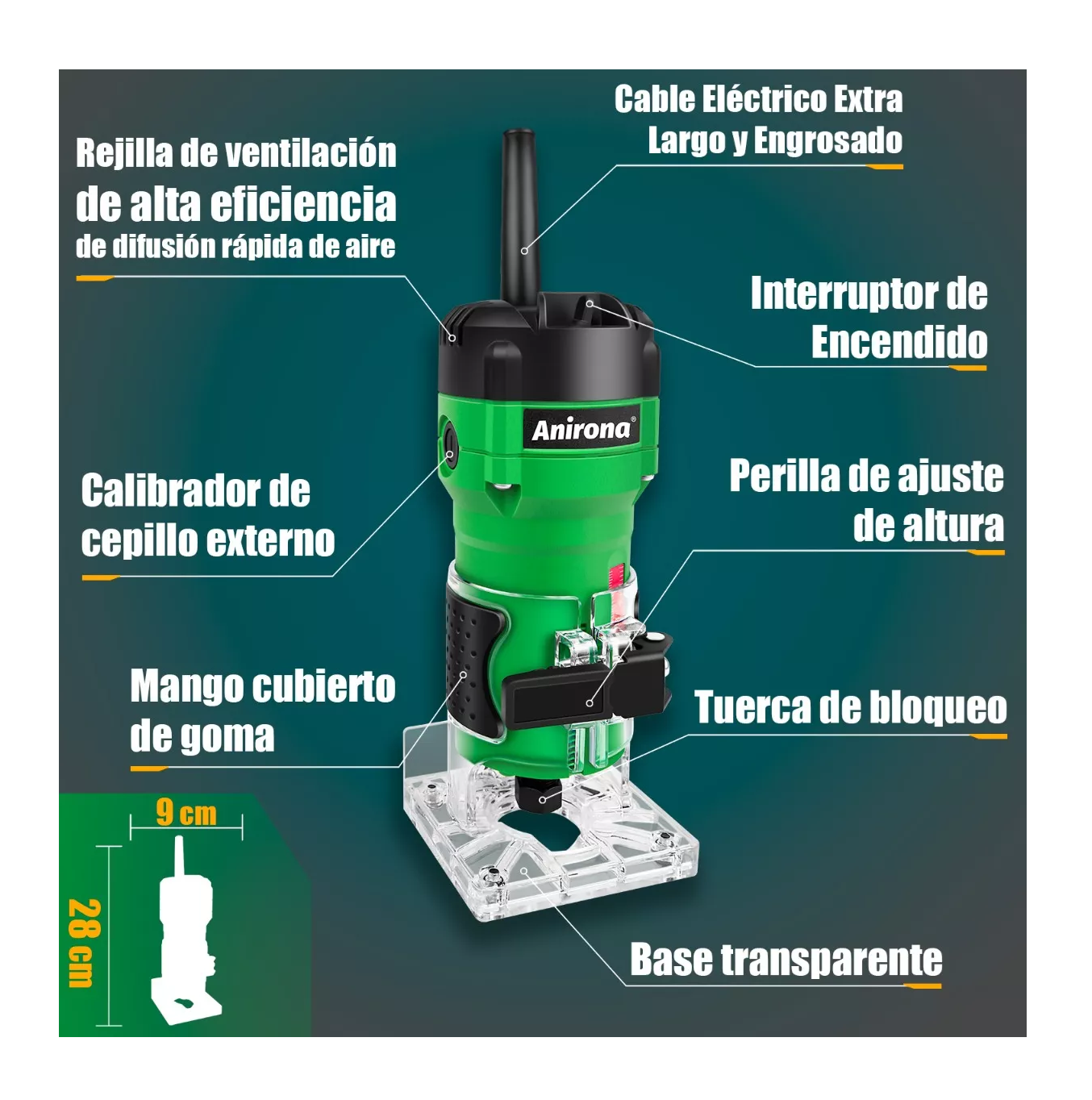 Foto 3 pulgar | Router Anirona AR800 Verde 800w + 5 Brocas Carburo 1/4''