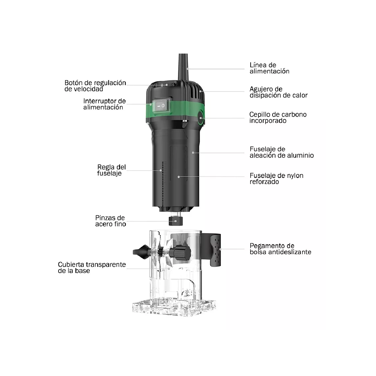 Foto 5 pulgar | Router Madera Recortadora Rebajadora 800w Eo Safe Imports Esi-15128 Negro