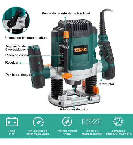 Foto 4 pulgar | Router Teeno 60085 1200w 110v Con 12 Accesorios