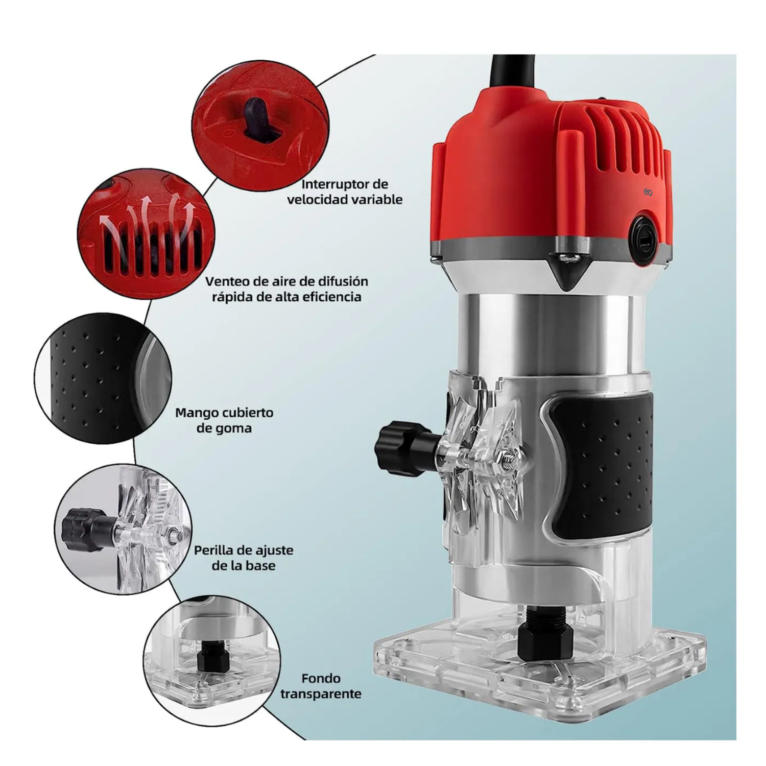 Foto 3 pulgar | Language Router Recortadora Madera Rebajadora 800w +15 Brocas Carburo Eo Safe Imports Esi-7150-1 Rojo