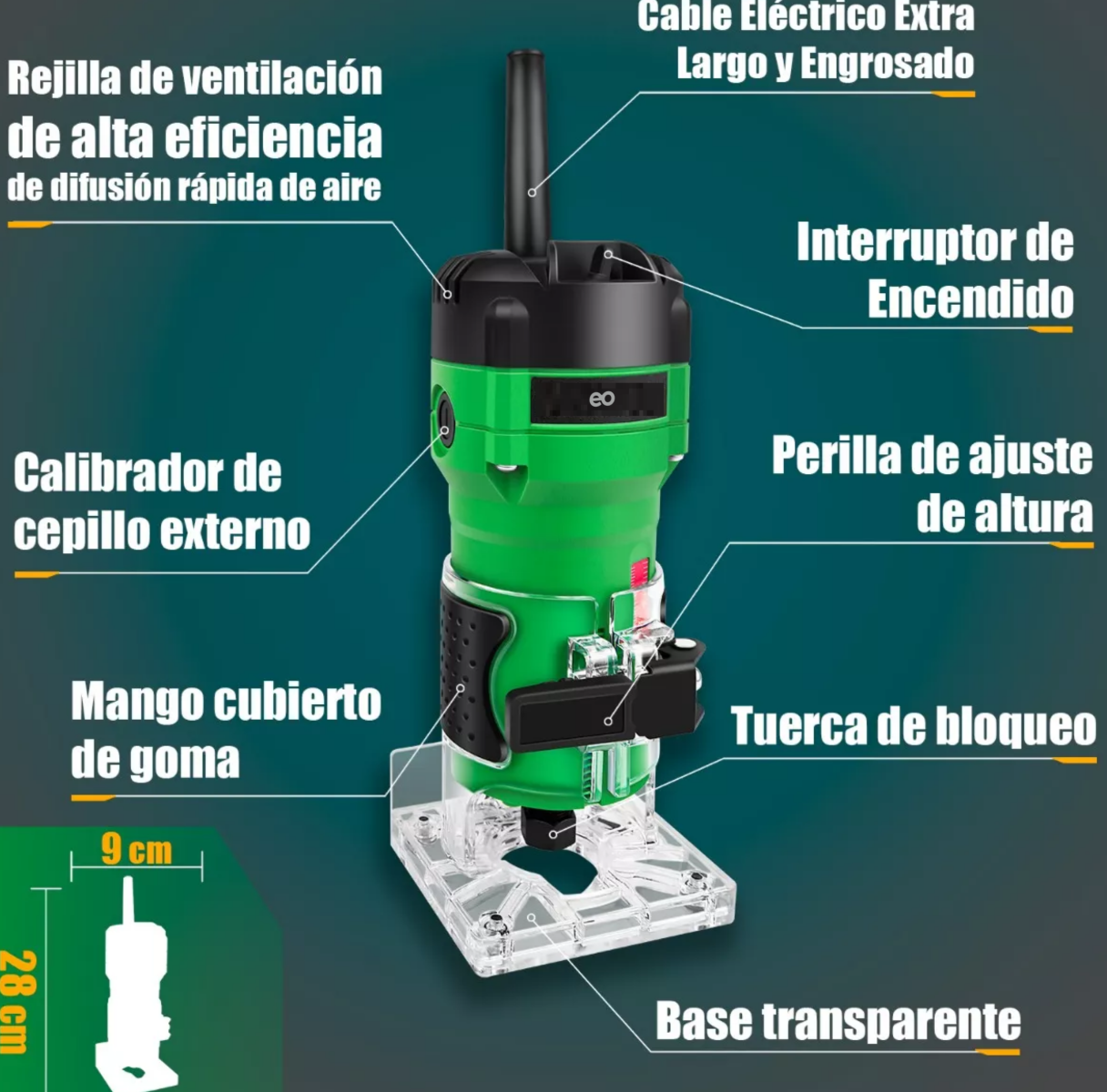 Foto 3 pulgar | Router 800w +5 Brocas Carburo 1/4'' Eo Safe Imports Esi-13275-1 Verde