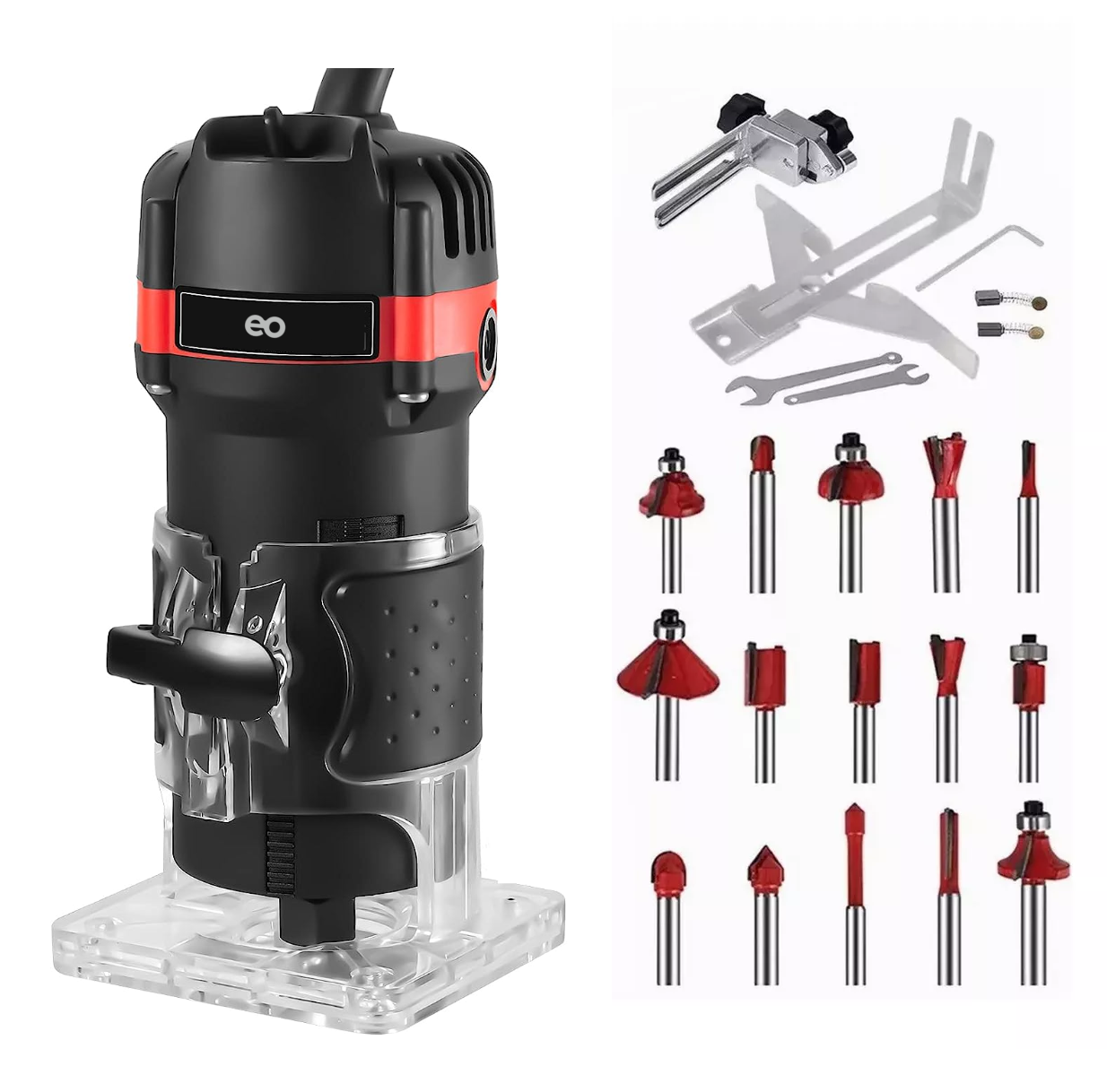 Enrutador Madera Recortadora Rebajadora 800w 15 Brocas Carburo Esi-7144 Negro