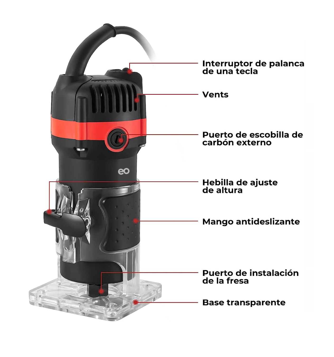 Foto 3 pulgar | Enrutador Madera Recortadora Rebajadora 800w 15 Brocas Carburo Esi-7144 Negro